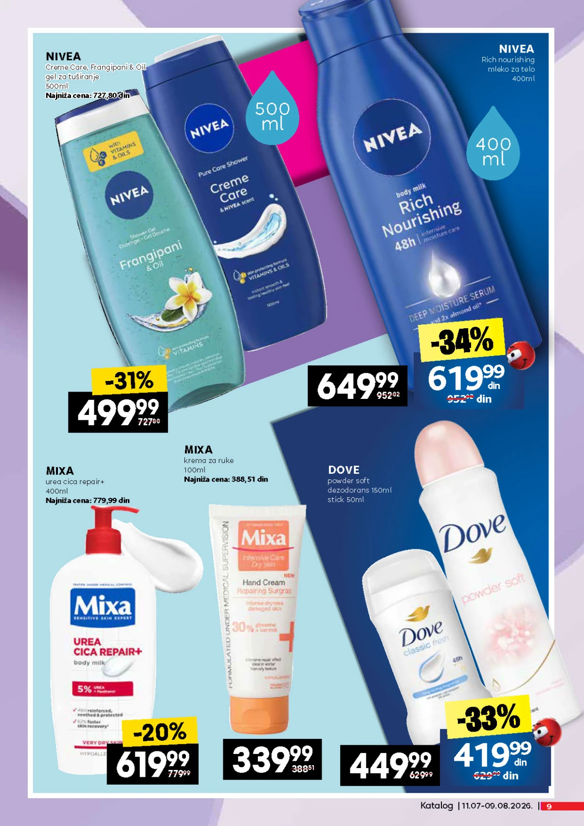 IDEA, Roda i Mercator katalog – Nivea, Mixa i Dove proizvodi za negu tela