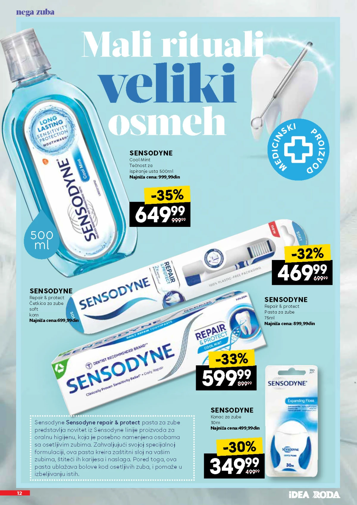 IDEA, Roda i Mercator katalog – Sensodyne pasta, četkice i tečnost za ispiranje usta