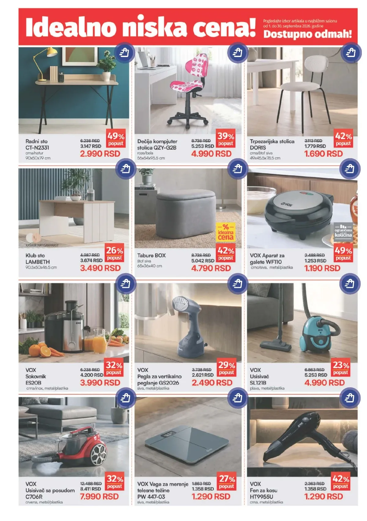 Forma Ideale katalog septembar 2026. – radni stolovi, stolice, usisivači i mali kućni aparati na akciji