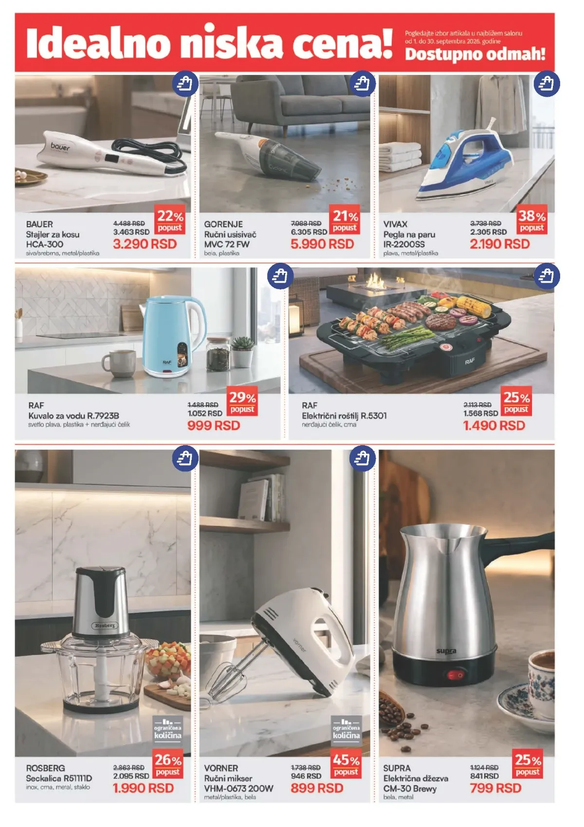 Forma Ideale katalog septembar 2026. – mikseri, pegle, kuvala, roštilji i aparati za kosu na akciji