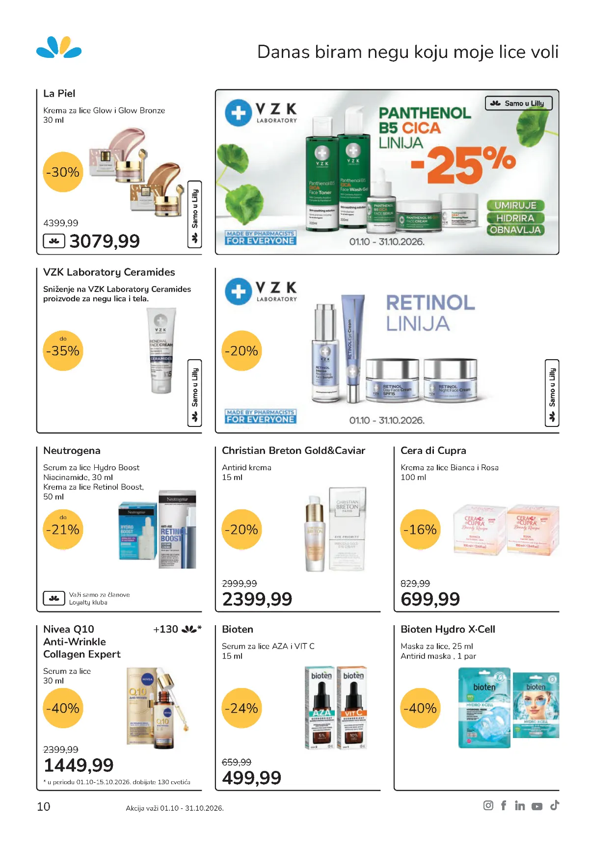 Lilly nega lica – Nivea, Neutrogena, Bioten, VZK i La Piel na akciji