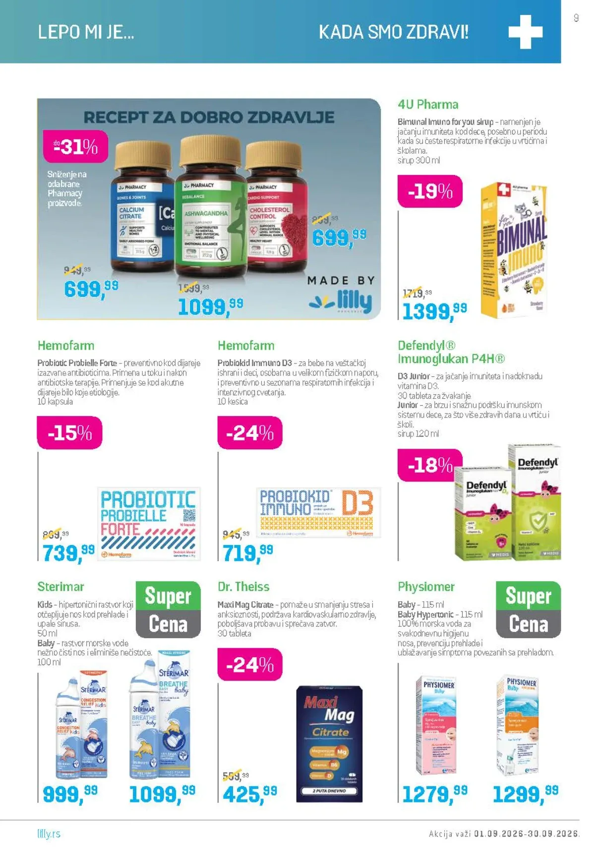 Lilly katalog septembar 2026. – Pharmacy, Hemofarm i Bimunal proizvodi za imunitet