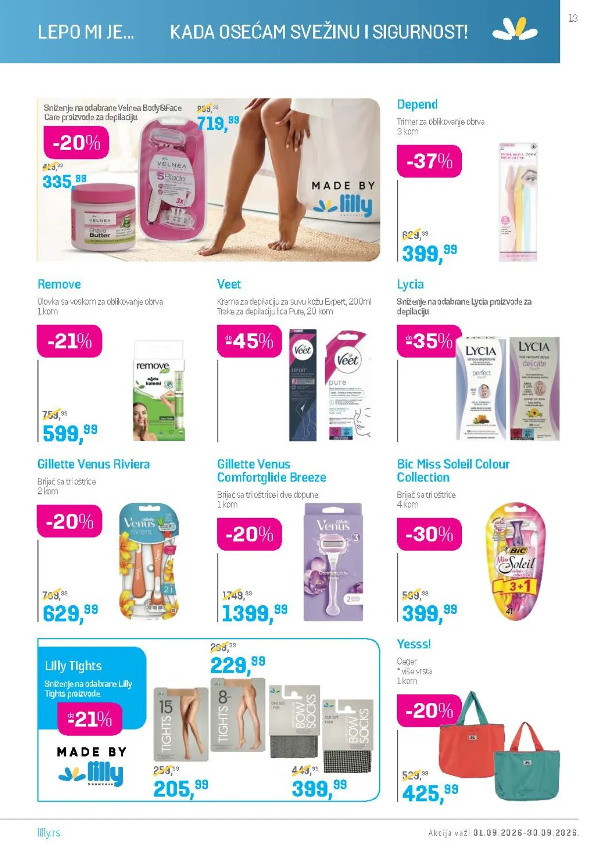 Lilly katalog septembar 2026. – Veet, Depend i Lycia proizvodi za depilaciju
