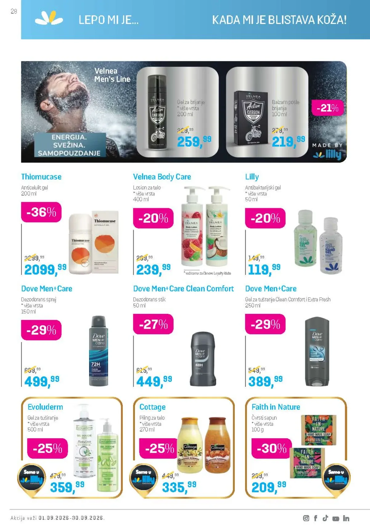 Lilly katalog septembar 2026. – Thiomucase, Dove Men Care i Faith in Nature