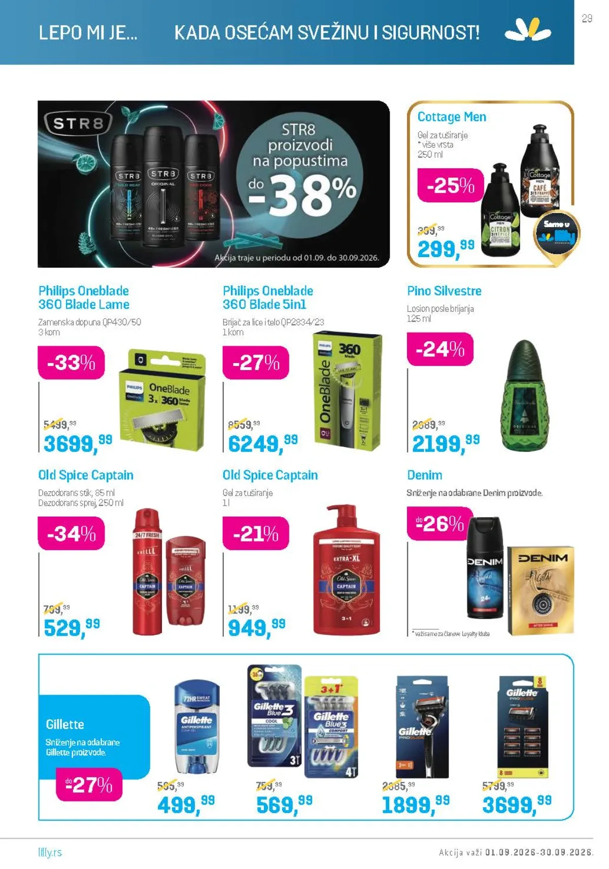 Lilly katalog septembar 2026. – Old Spice, Philips OneBlade i Gillette proizvodi
