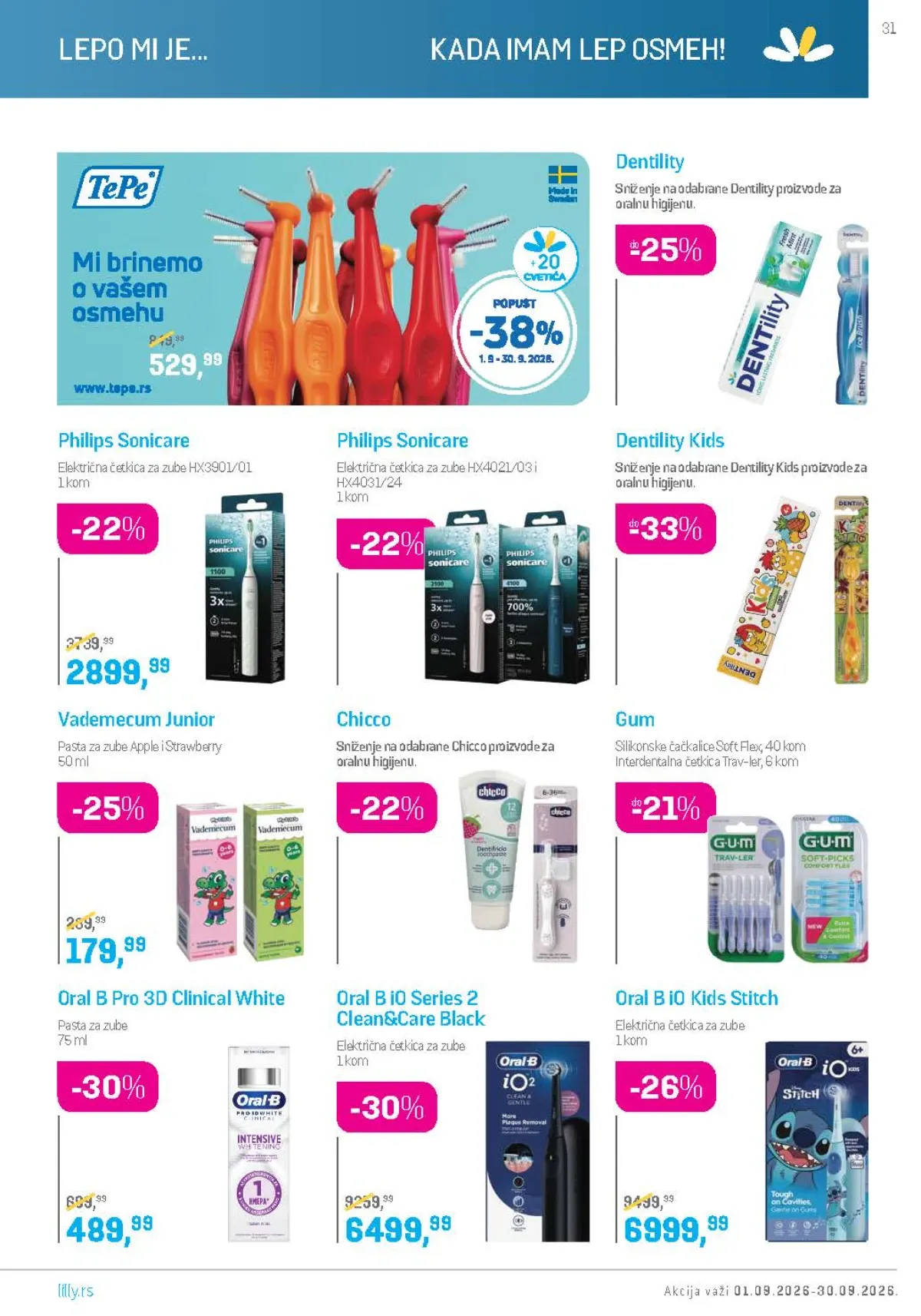 Lilly katalog septembar 2026. – Dentility Kids i Oral-B električne četkice