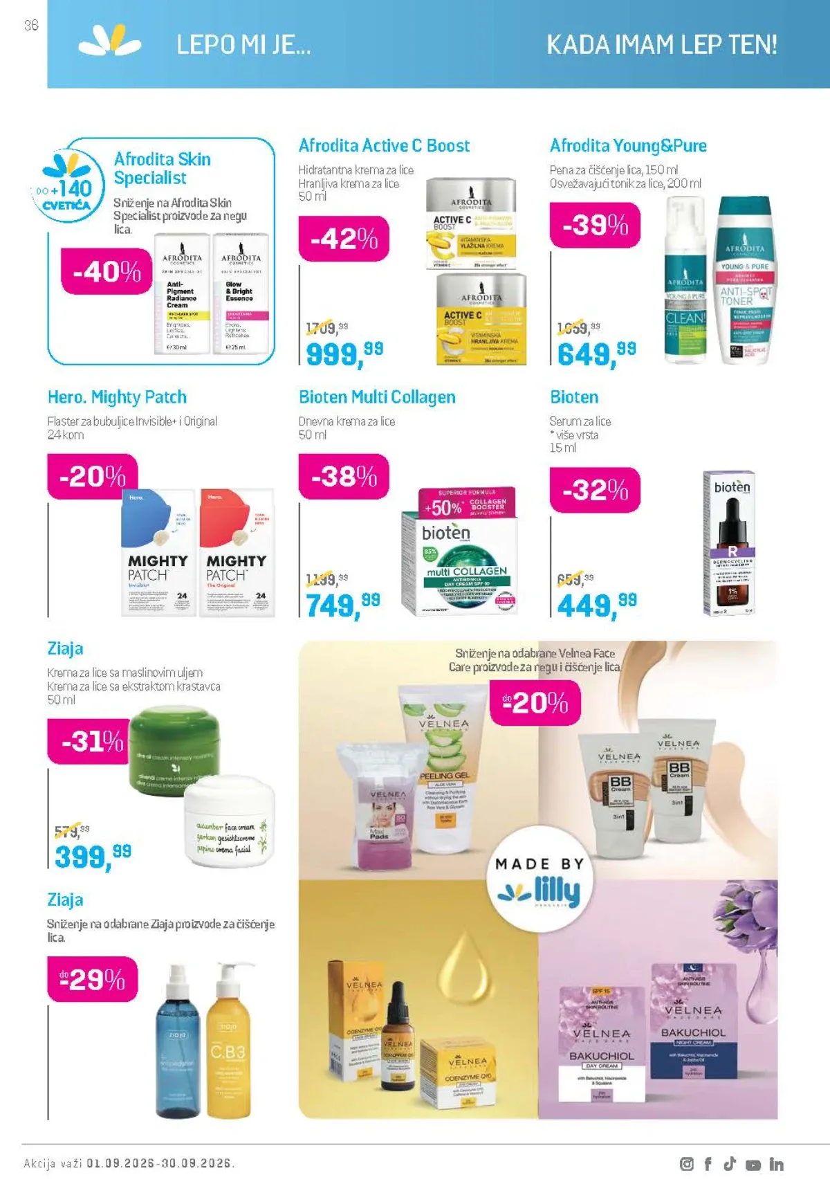 Lilly katalog septembar 2026. – Afrodita, Bioten i Ziaja proizvodi za lice