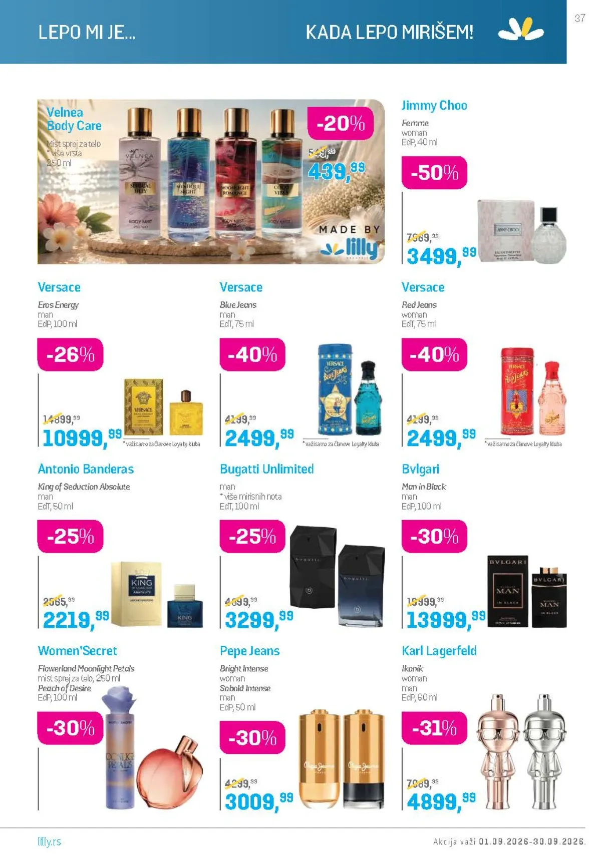 Lilly katalog septembar 2026. – Jimmy Choo, Versace i Bvlgari parfemi