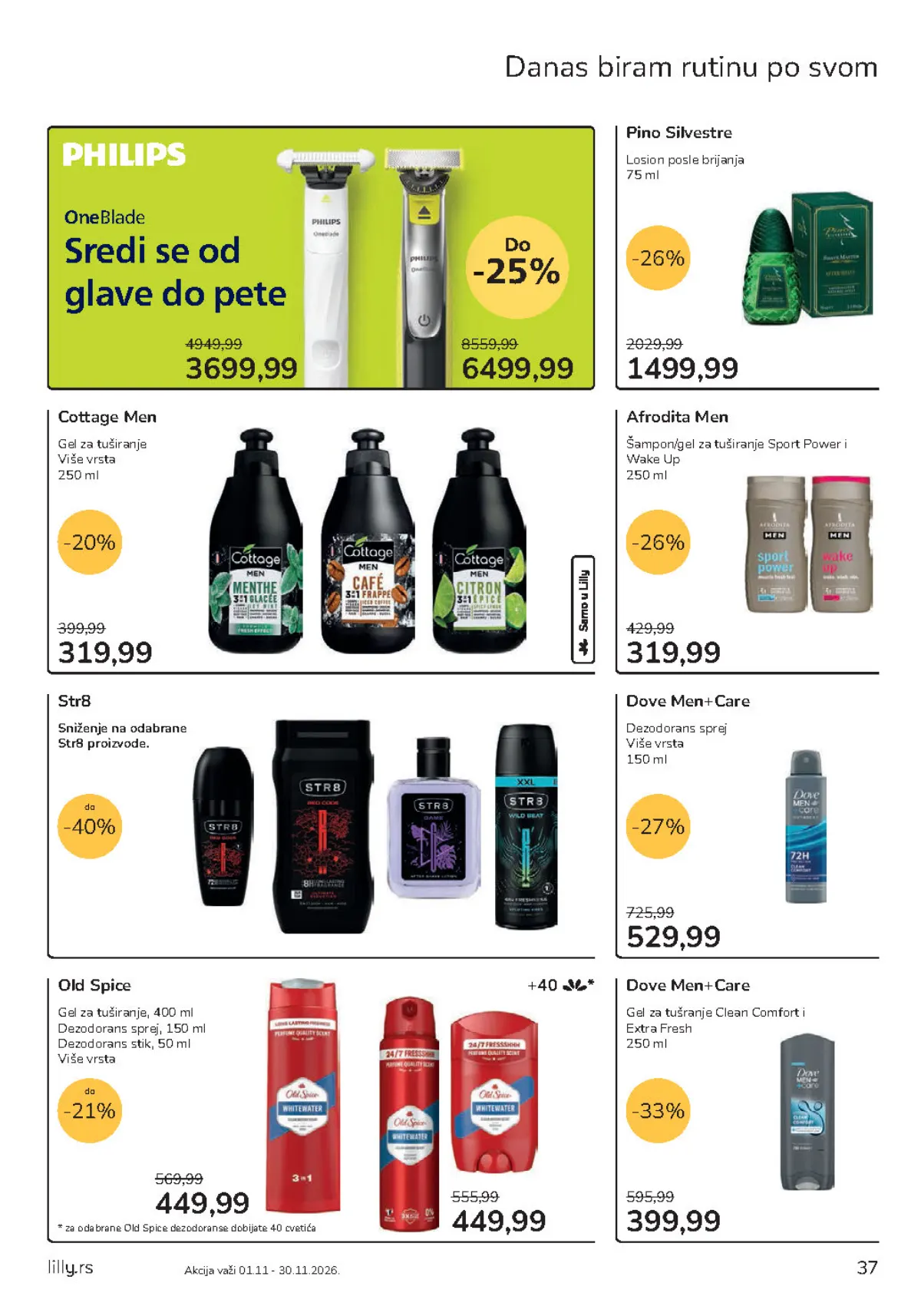 Lilly katalog strana 37 – Philips OneBlade od 3.699,99 din i Dove Men+Care gel za tuširanje