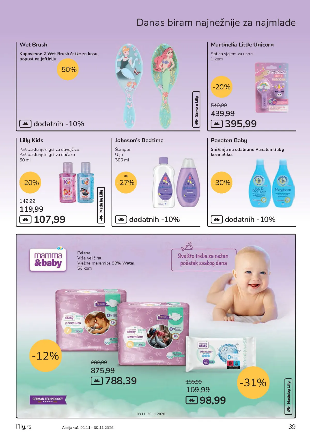 Lilly katalog strana 39 – Mamma&Baby vlažne maramice i Martinelia Little Unicorn set