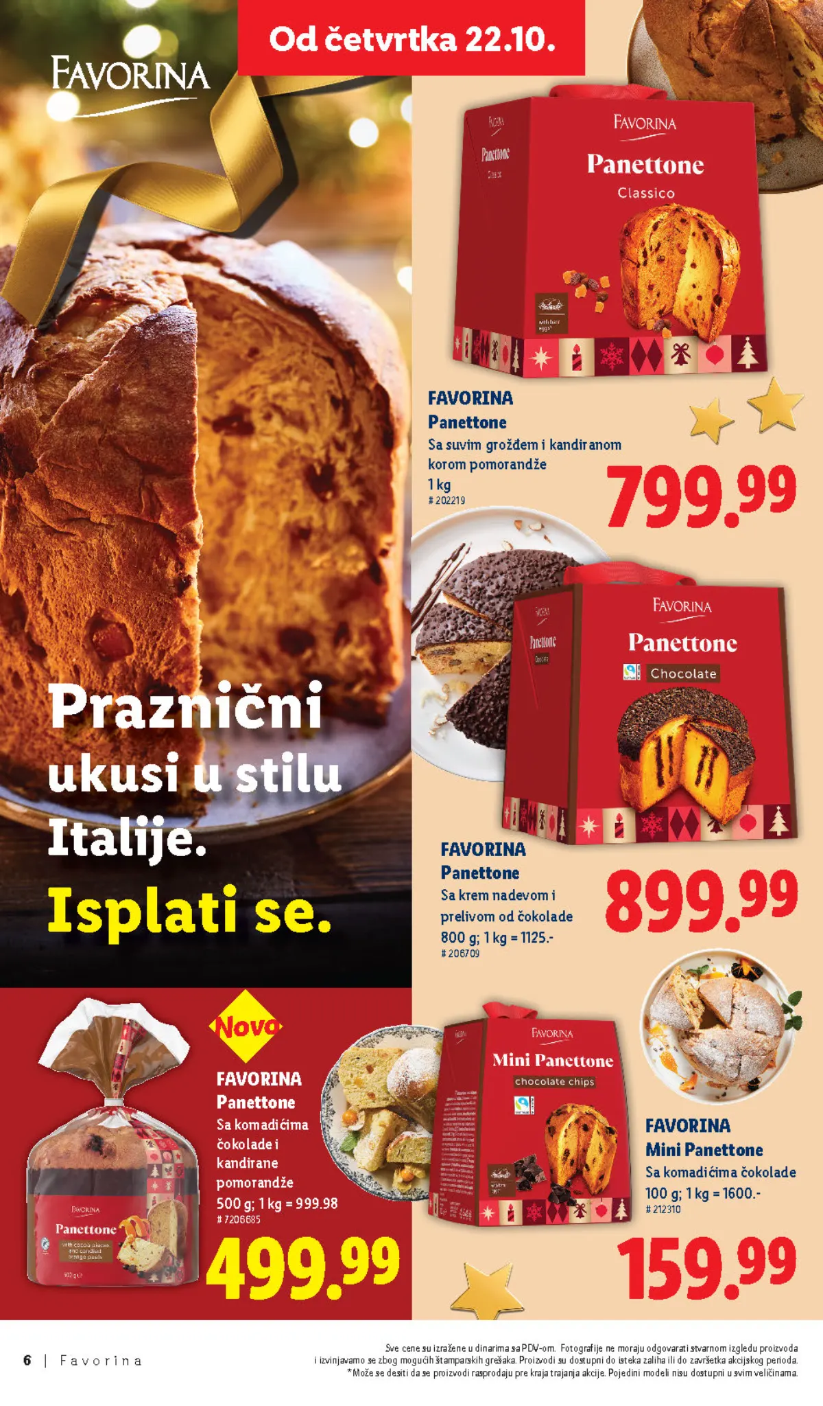 Favorina panettone 1 kg za 799,99 dinara i mini panettone 100 g za 159,99 dinara