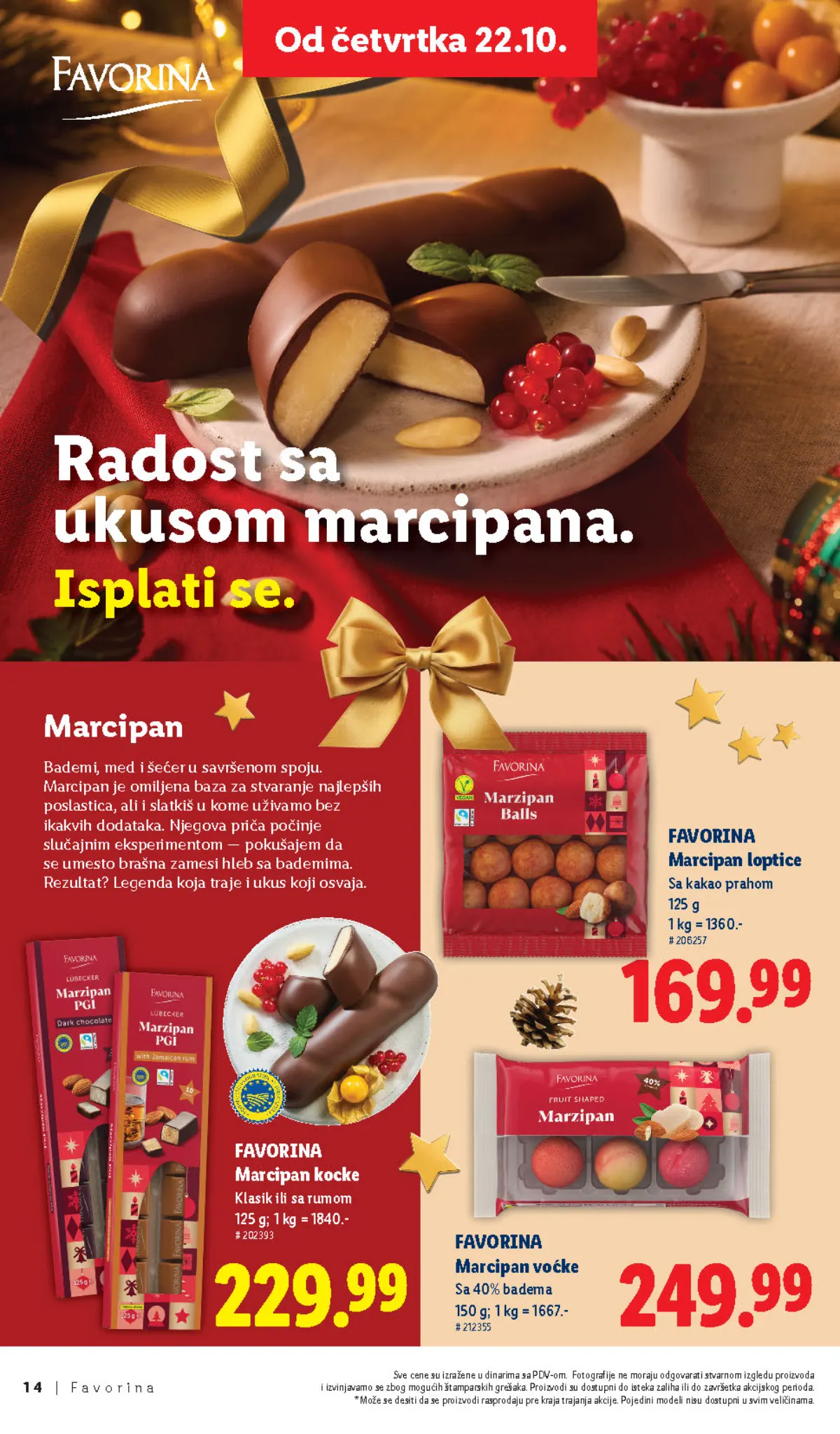 Favorina marcipan loptice 125 g za 169,99 dinara, marcipan kocke i marcipan voćke