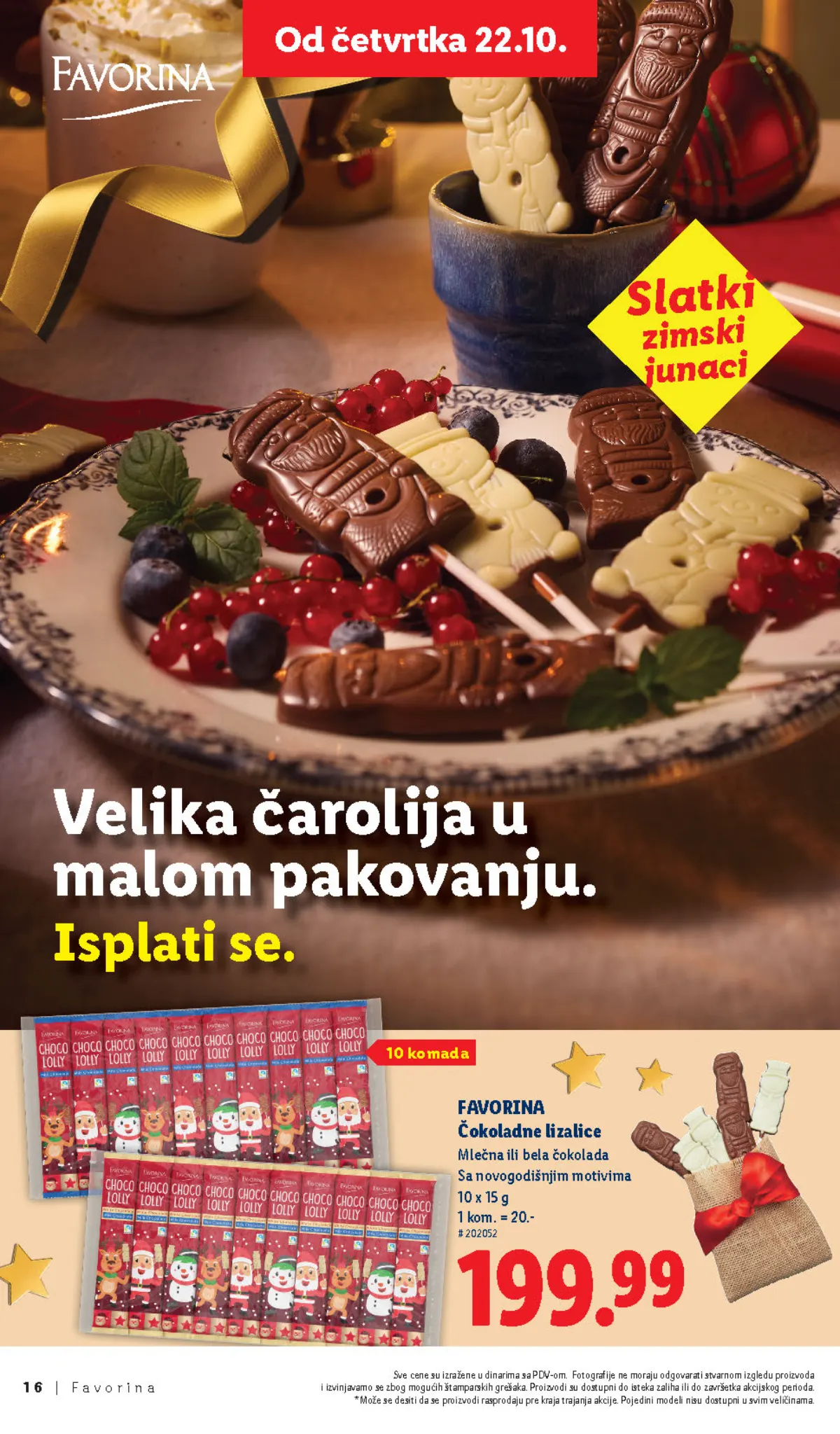 Favorina čokoladne lizalice sa novogodišnjim motivima, 10 x 15 g za 199,99 dinara