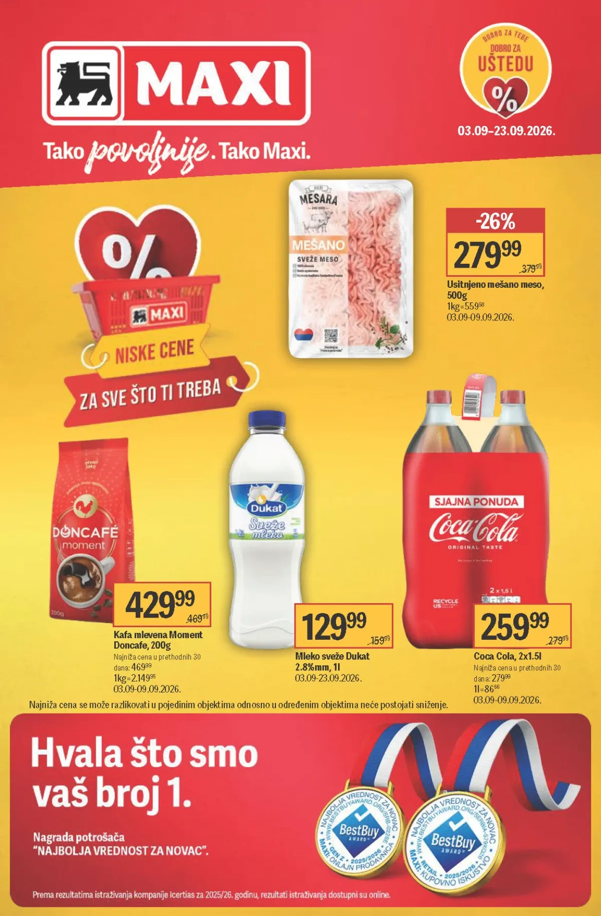 Maxi katalog od 03.09. do 23.09.2026. – akcijske cene hrane, pića, mesa, mlečnih proizvoda, kućne hemije i proizvoda za domaćinstvo