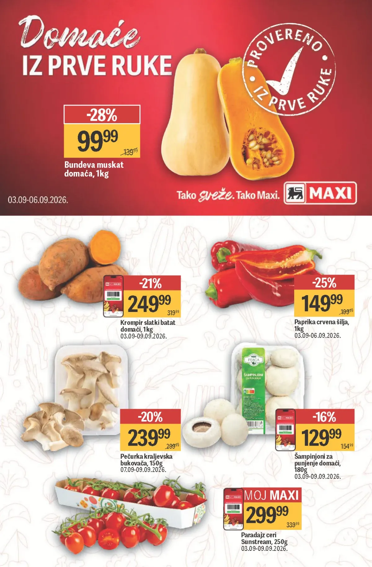 Maxi katalog – akcija na domaće povrće, bundevu, papriku, batat i pečurke