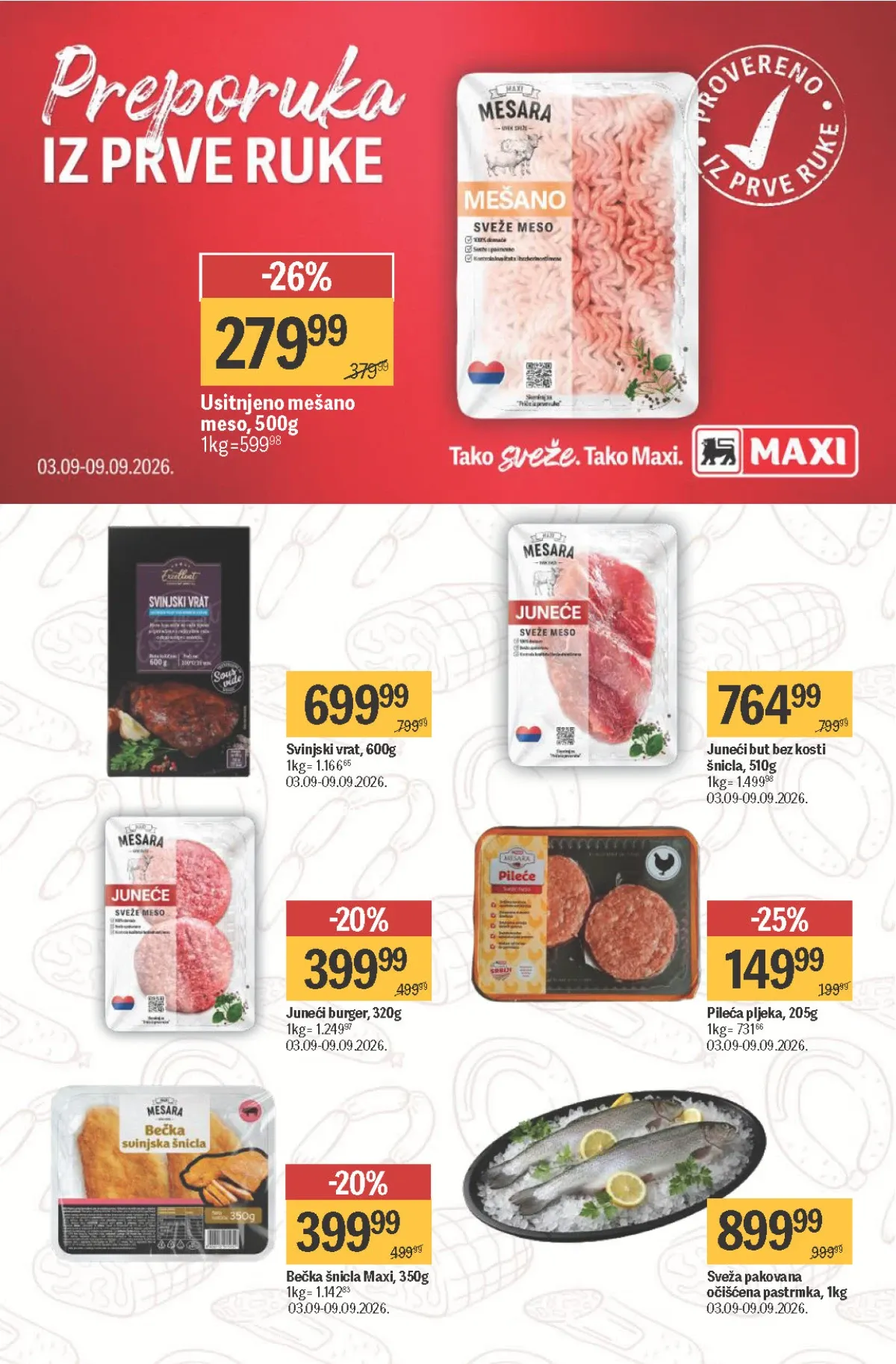 Maxi katalog – akcija na sveže meso, burgere, šnicle i pastrmku
