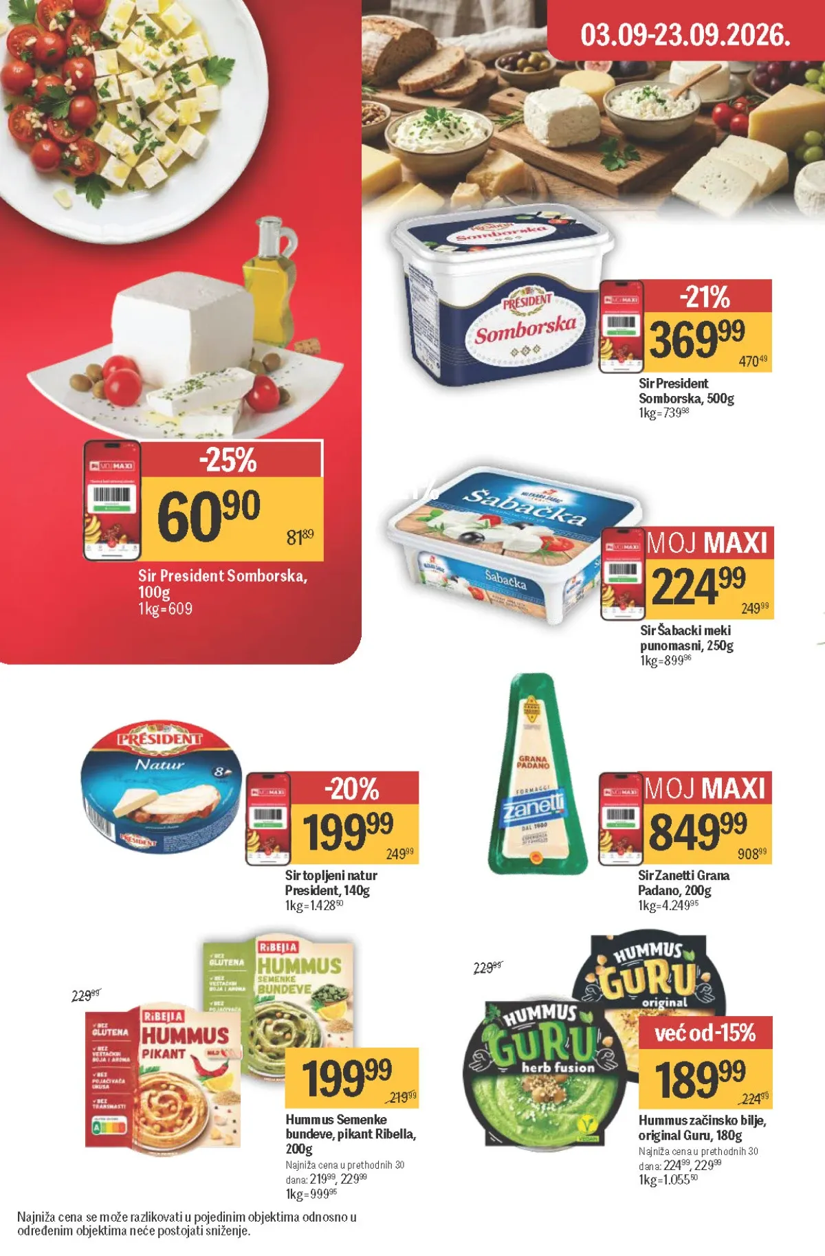 Maxi katalog – President sirevi, Grana Padano i hummus na akciji