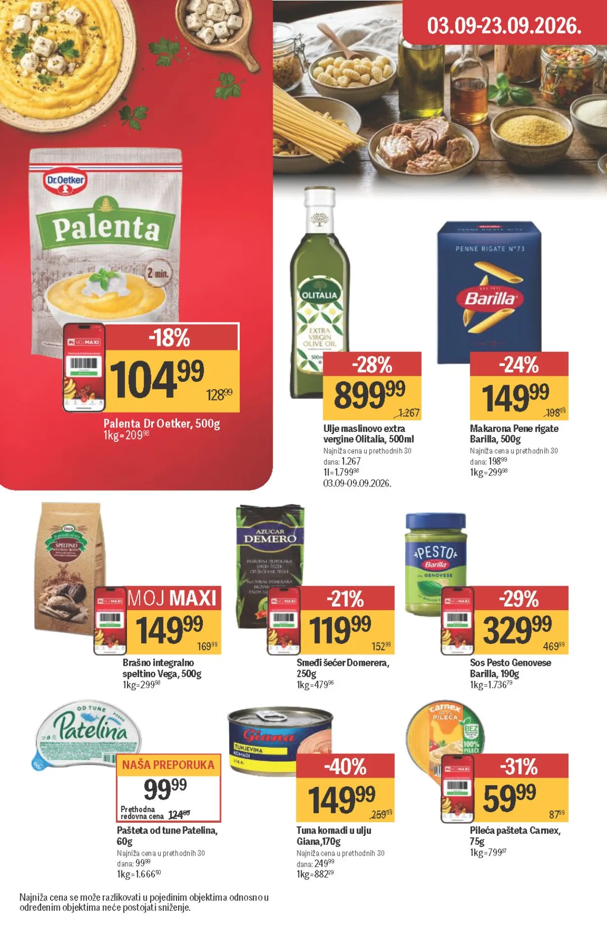 Maxi katalog – maslinovo ulje, Barilla testenina, tuna i paštete