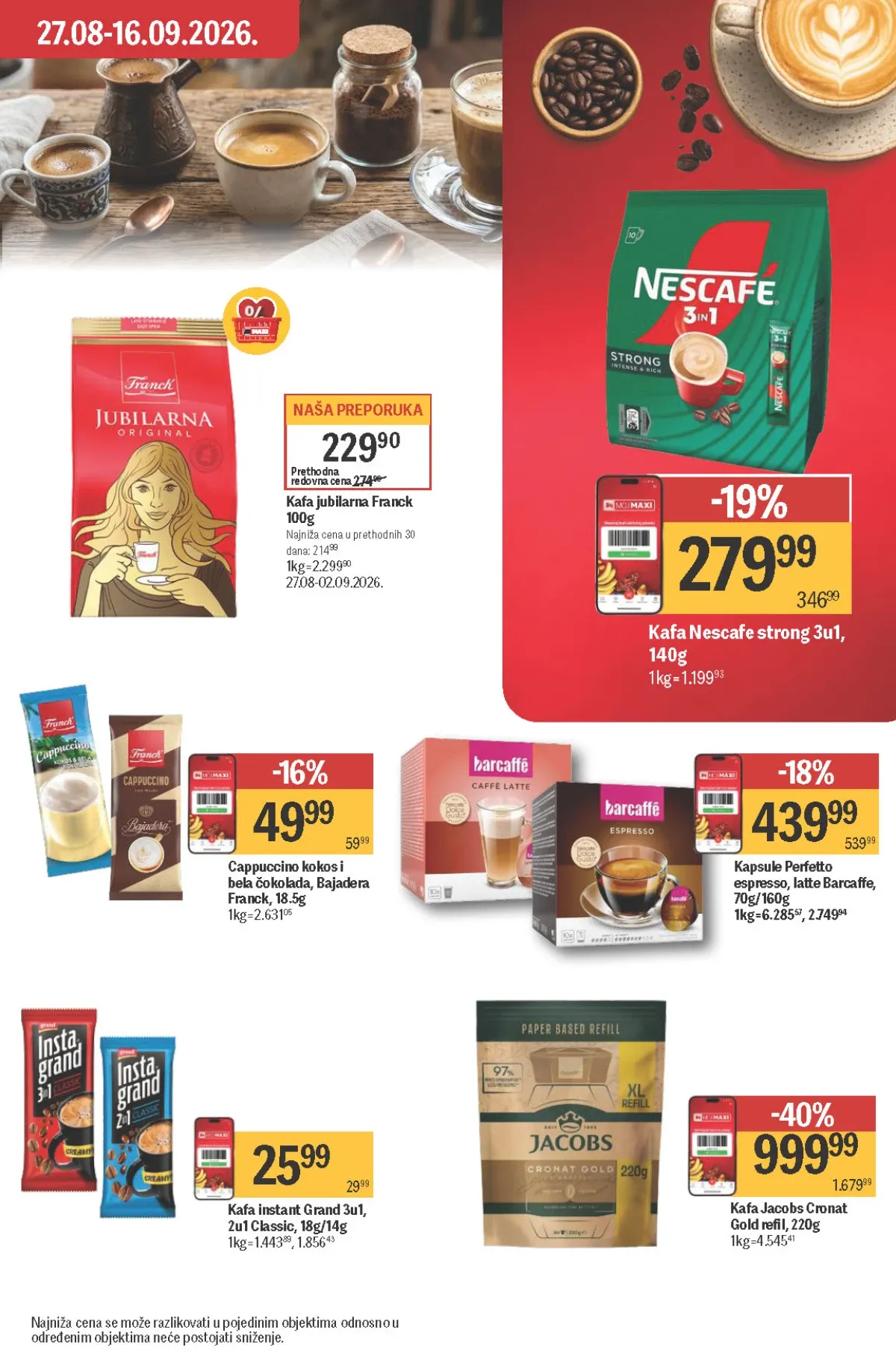 Maxi katalog – Jacobs, Nescafe, Barcaffe i Franck kafa na akciji