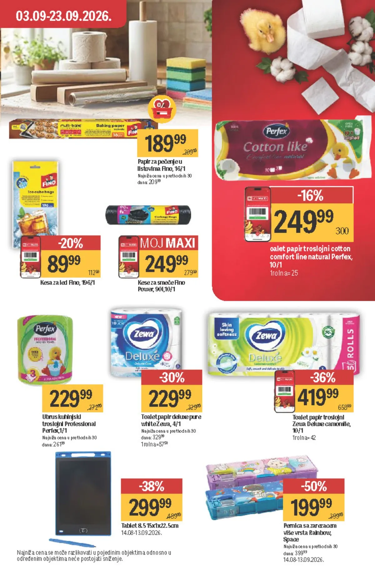 Maxi katalog – Zewa, Perfex, Fino i školski program na akciji