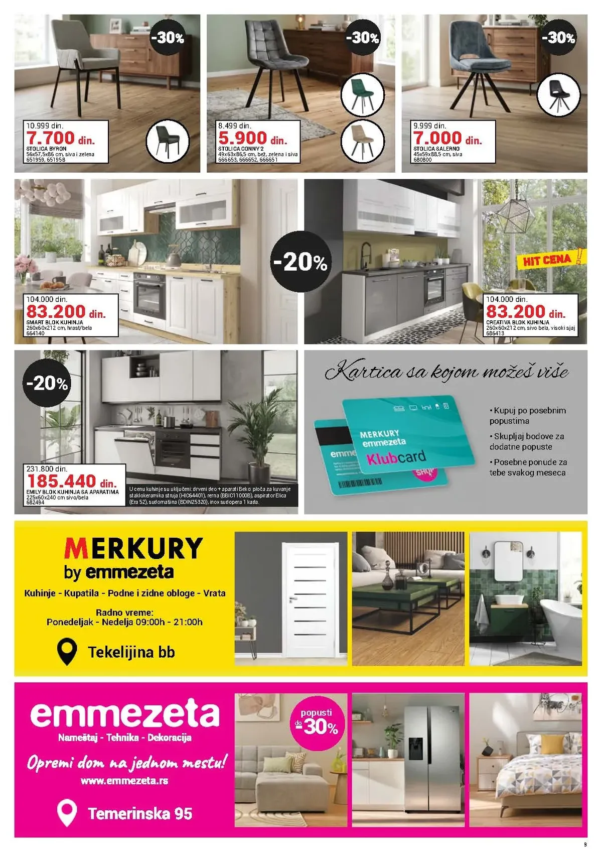 Merkury by Emmezeta akcija na blok-kuhinje sa aparatima i trpezarijske stolice do 30.09.2026.