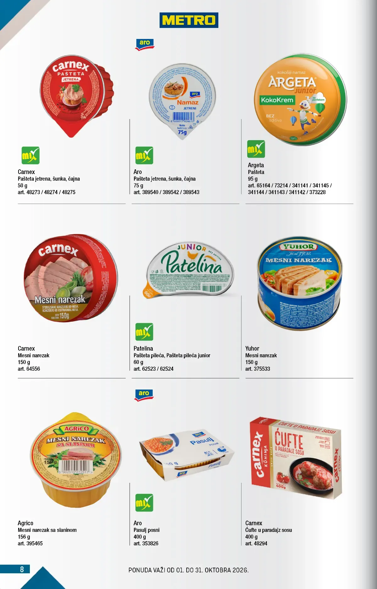 METRO katalog strana 8 – Argeta, Carnex, Yuhor i paštete