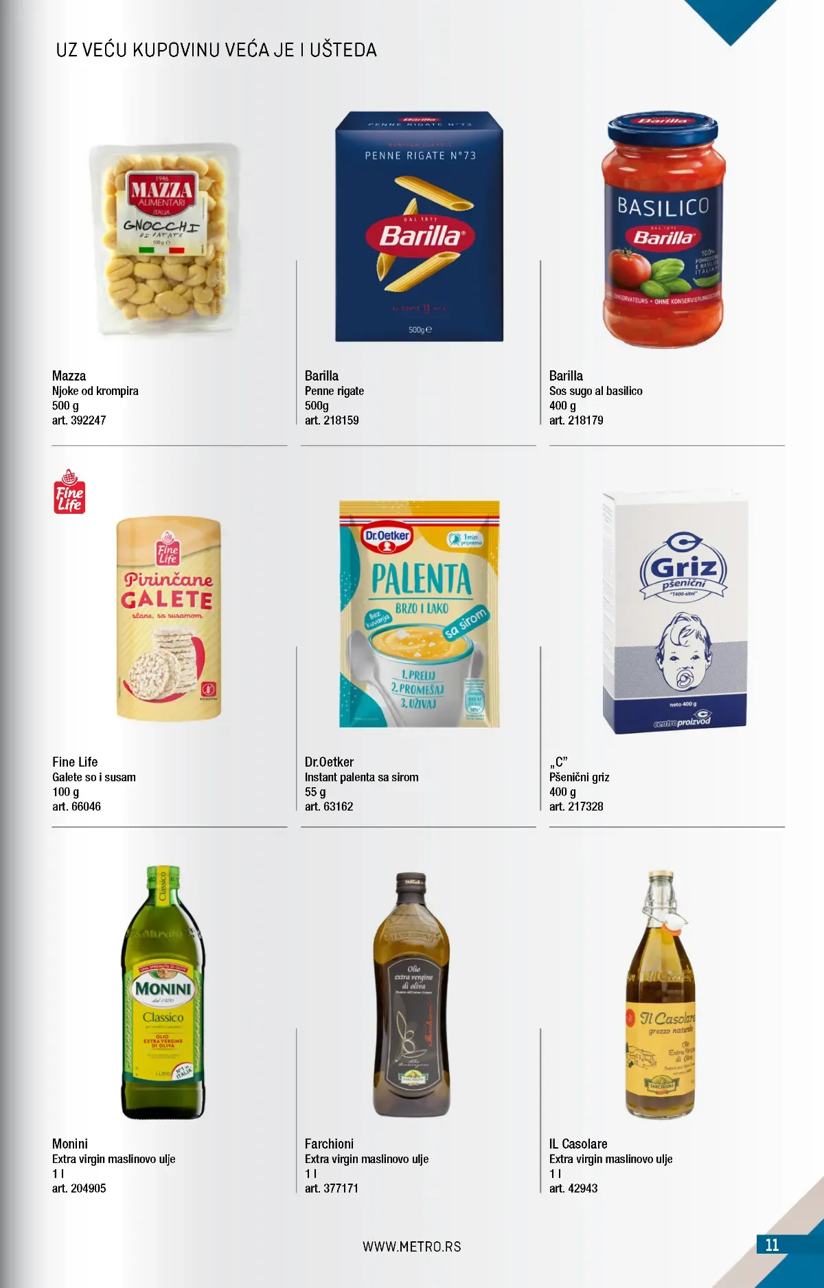 METRO katalog strana 11 – Barilla, maslinovo ulje, njoke i palenta