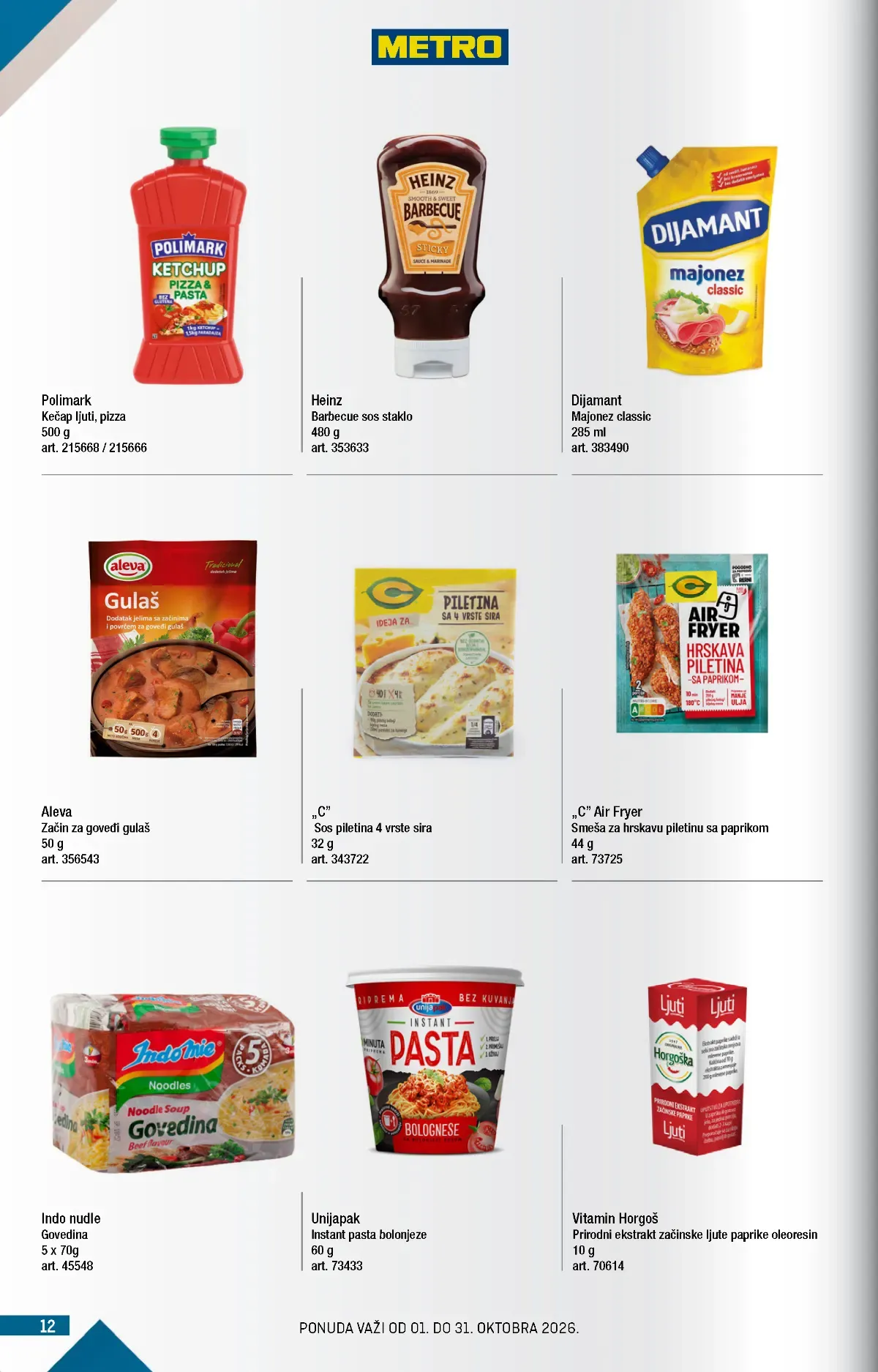 METRO katalog strana 12 – kečap, majonez, sosovi, začini i nudle