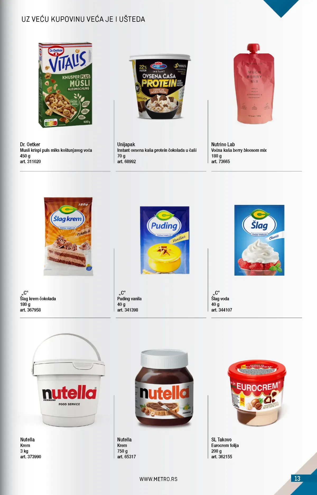 METRO katalog strana 13 – Nutella, Eurocrem, musli, puding i šlag