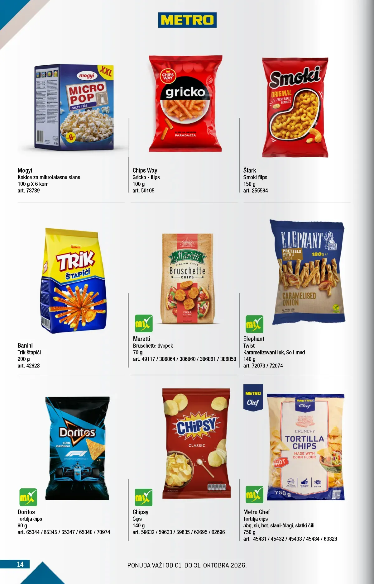 METRO katalog strana 14 – Smoki, Doritos, Chipsy i grickalice