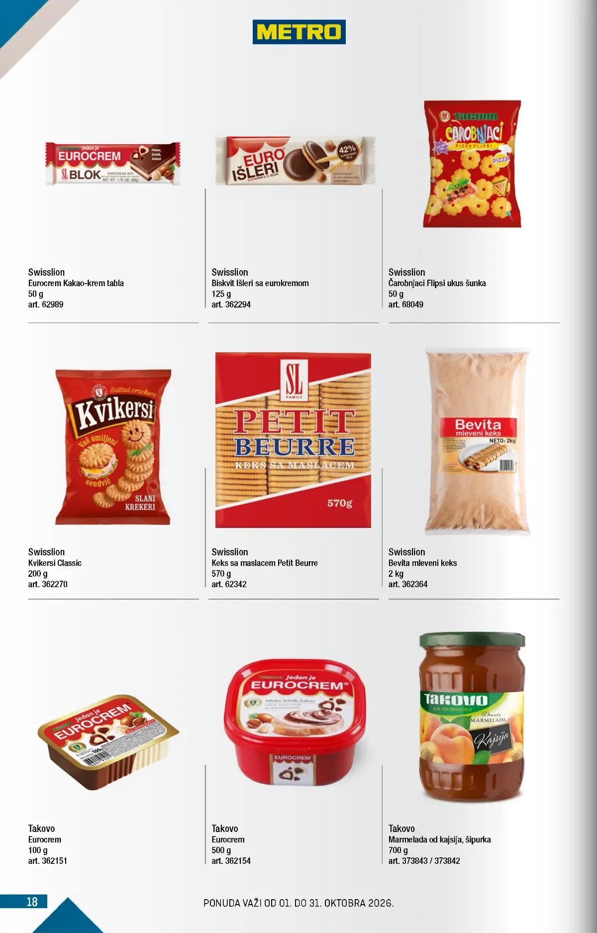 METRO katalog strana 18 – Swisslion, Eurocrem, Takovo i slatki program