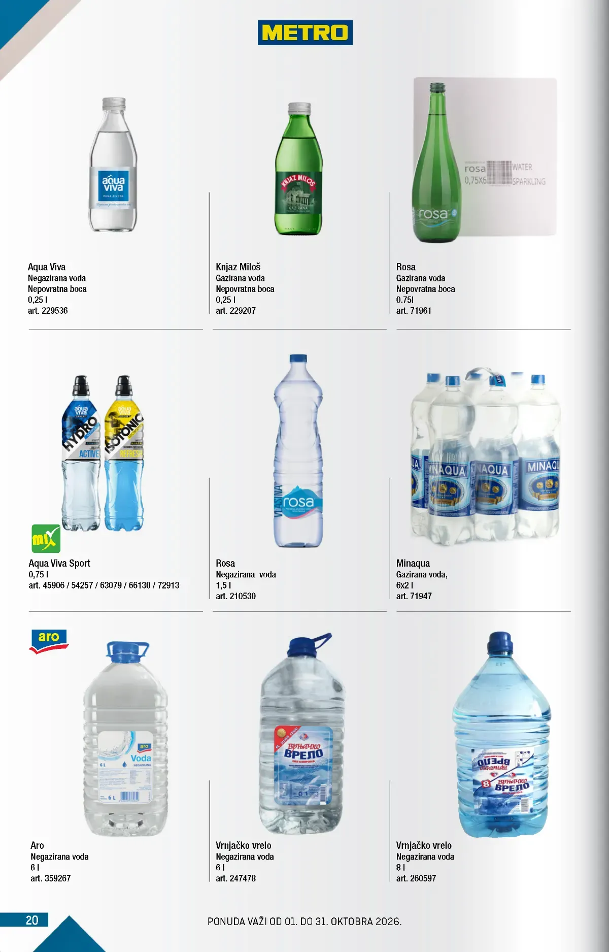 METRO katalog strana 20 – Rosa, Aqua Viva, Knjaz Miloš i mineralne vode