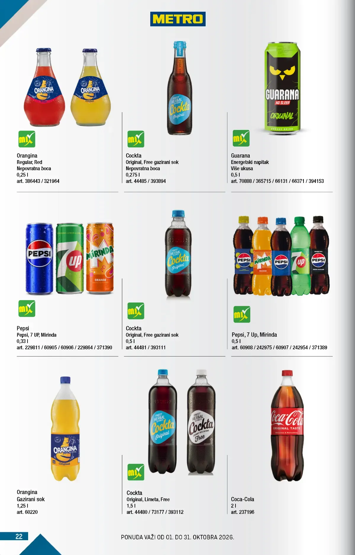 METRO katalog strana 22 – Coca-Cola, Pepsi, Cockta, Orangina i energetska pića