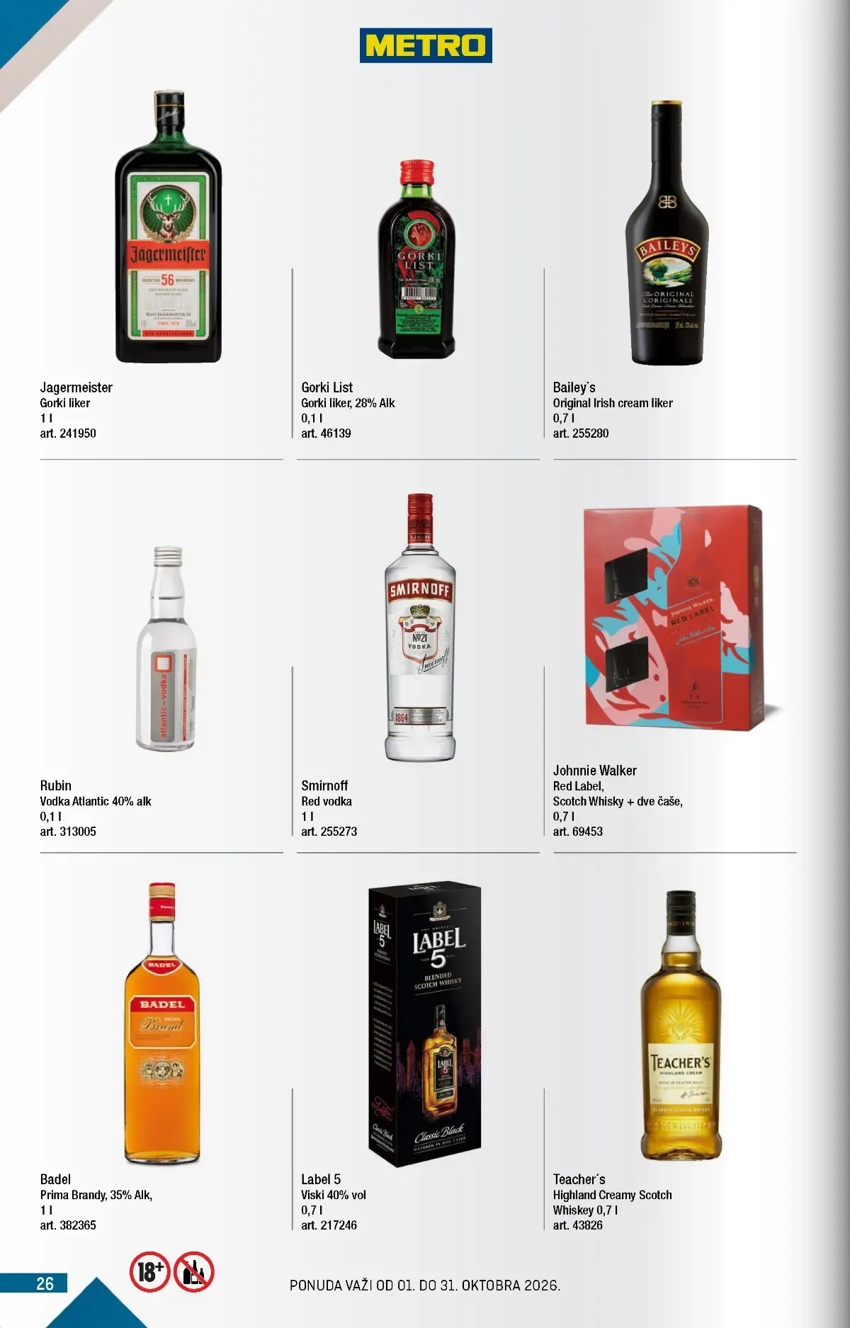 METRO katalog strana 26 – likeri, viski i žestoka pića