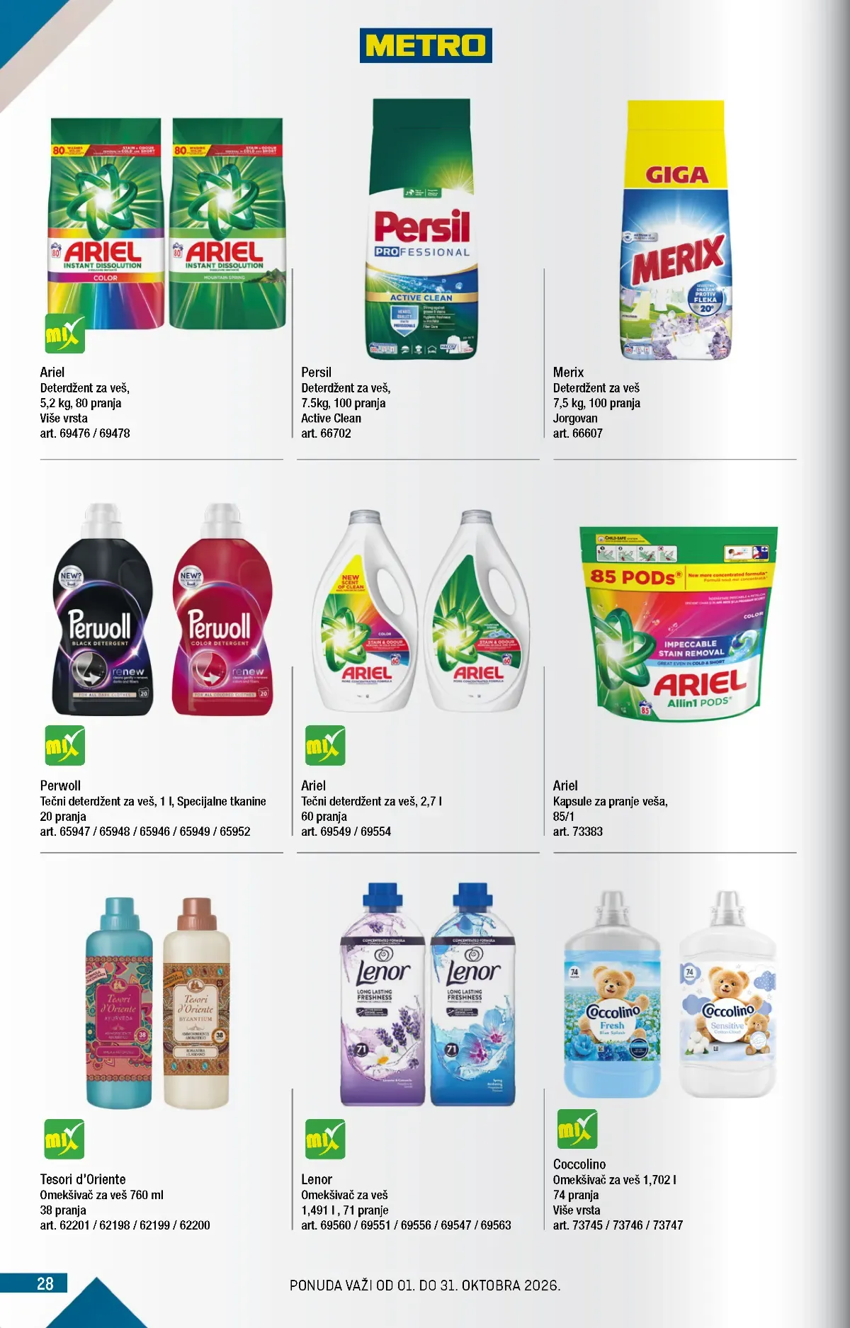METRO katalog strana 28 – Ariel, Persil, Merix, Lenor i deterdženti