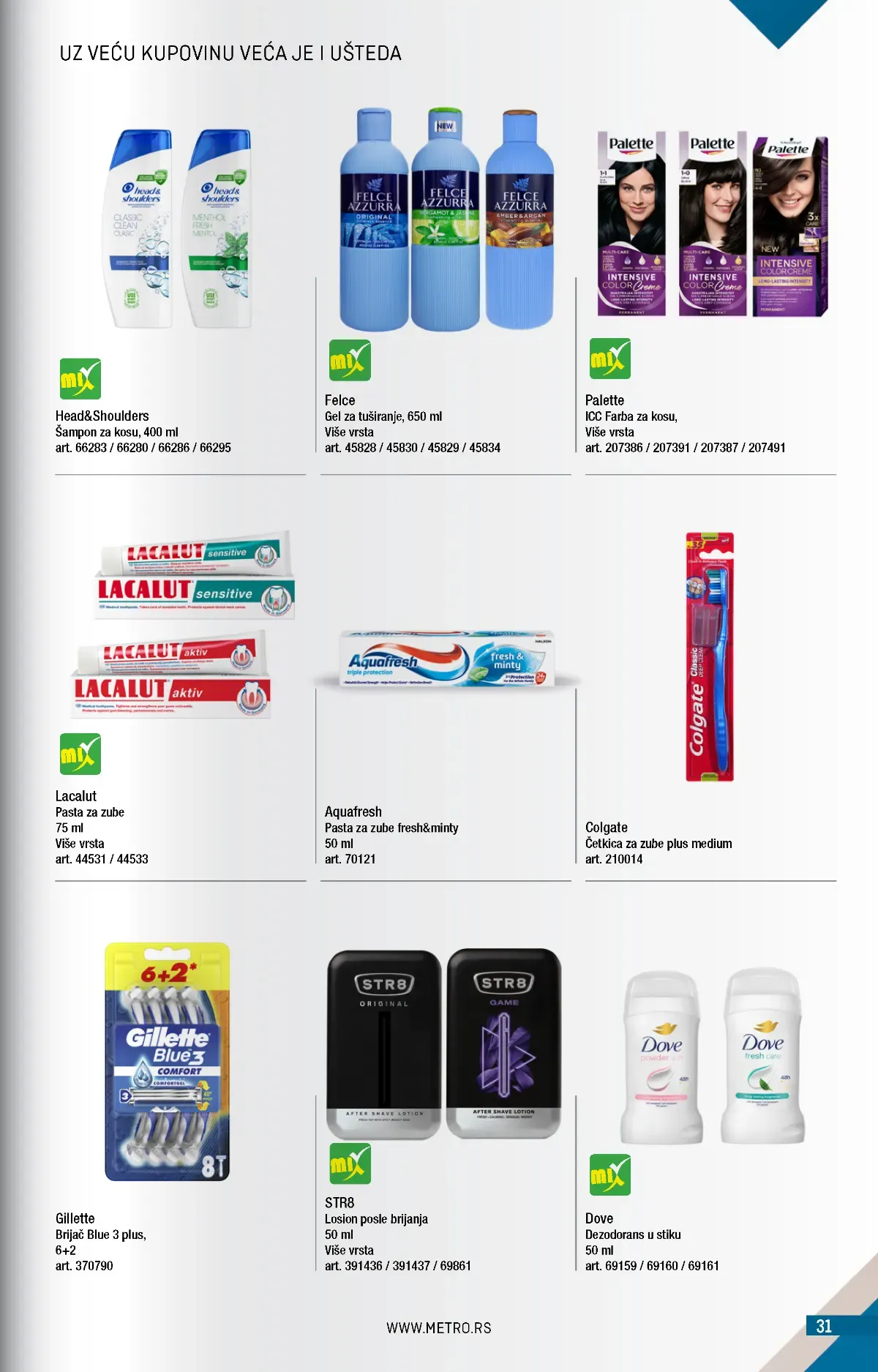 METRO katalog strana 31 – Head and Shoulders, Gillette, Dove i proizvodi za ličnu njegu