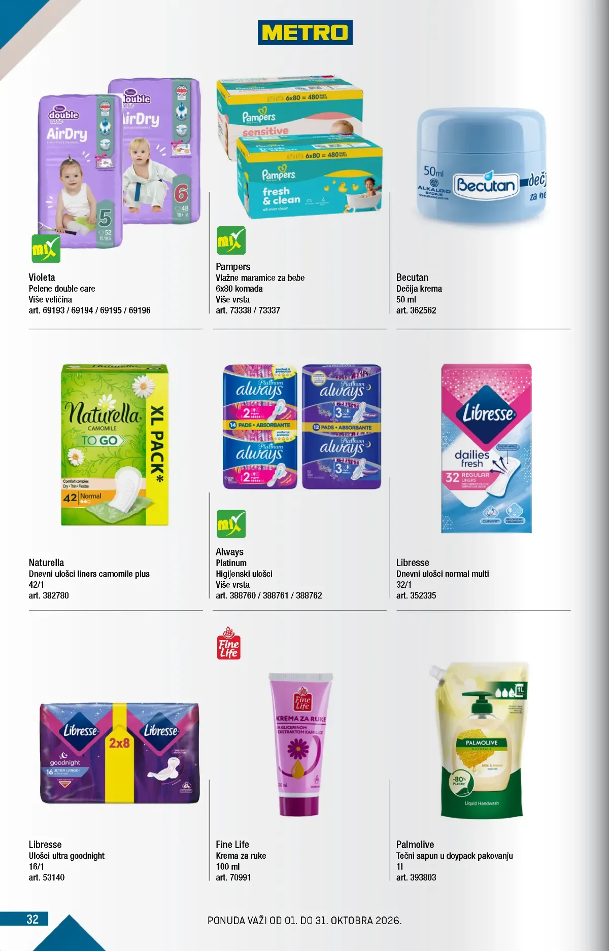 METRO katalog strana 32 – Pampers, Violeta, Always, Libresse i Palmolive