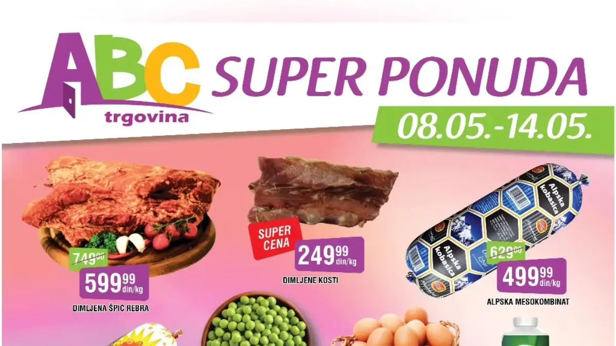 ABC SUPER ponuda maj 2026 – jaja 9,99 din, Coca-Cola 129,99 din i kobasica 499,99 din