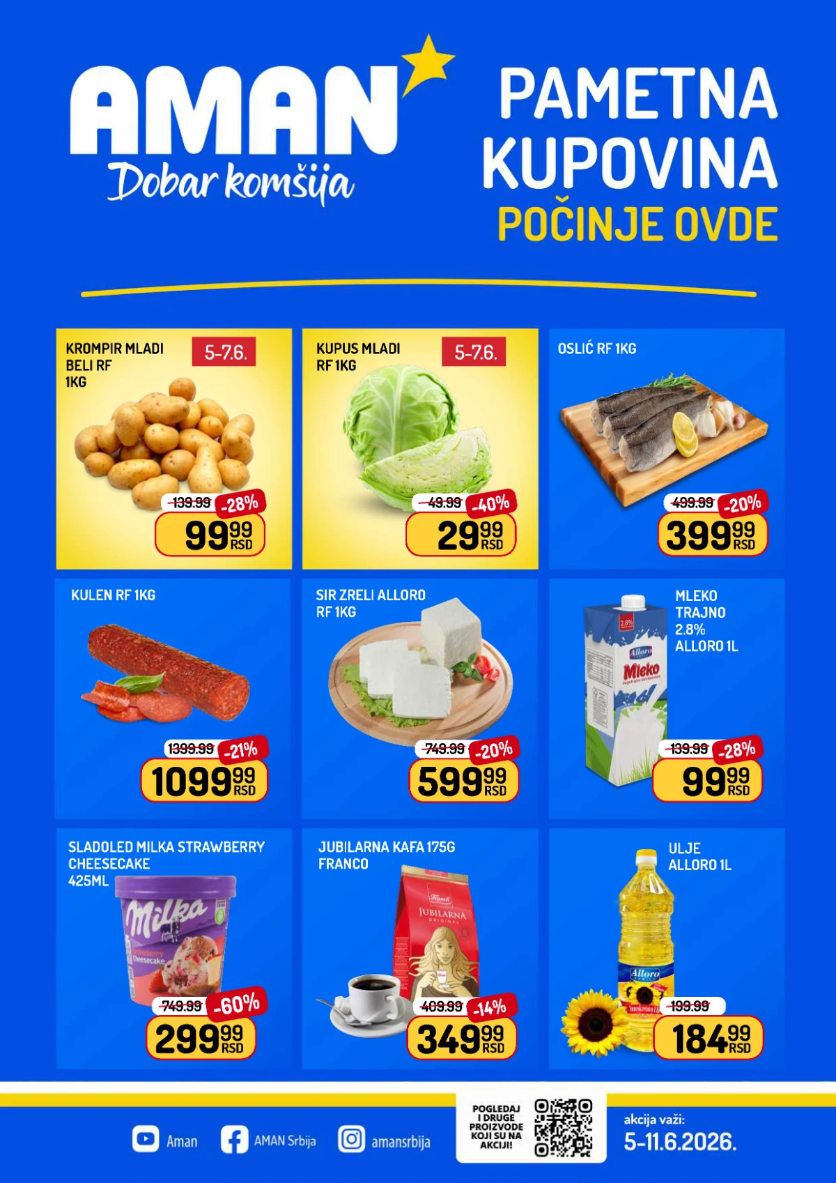 Aman akcija do 11.06.2026 – mleko, kupus, krompir, kulen i proizvodi za svakodnevnu kupovinu