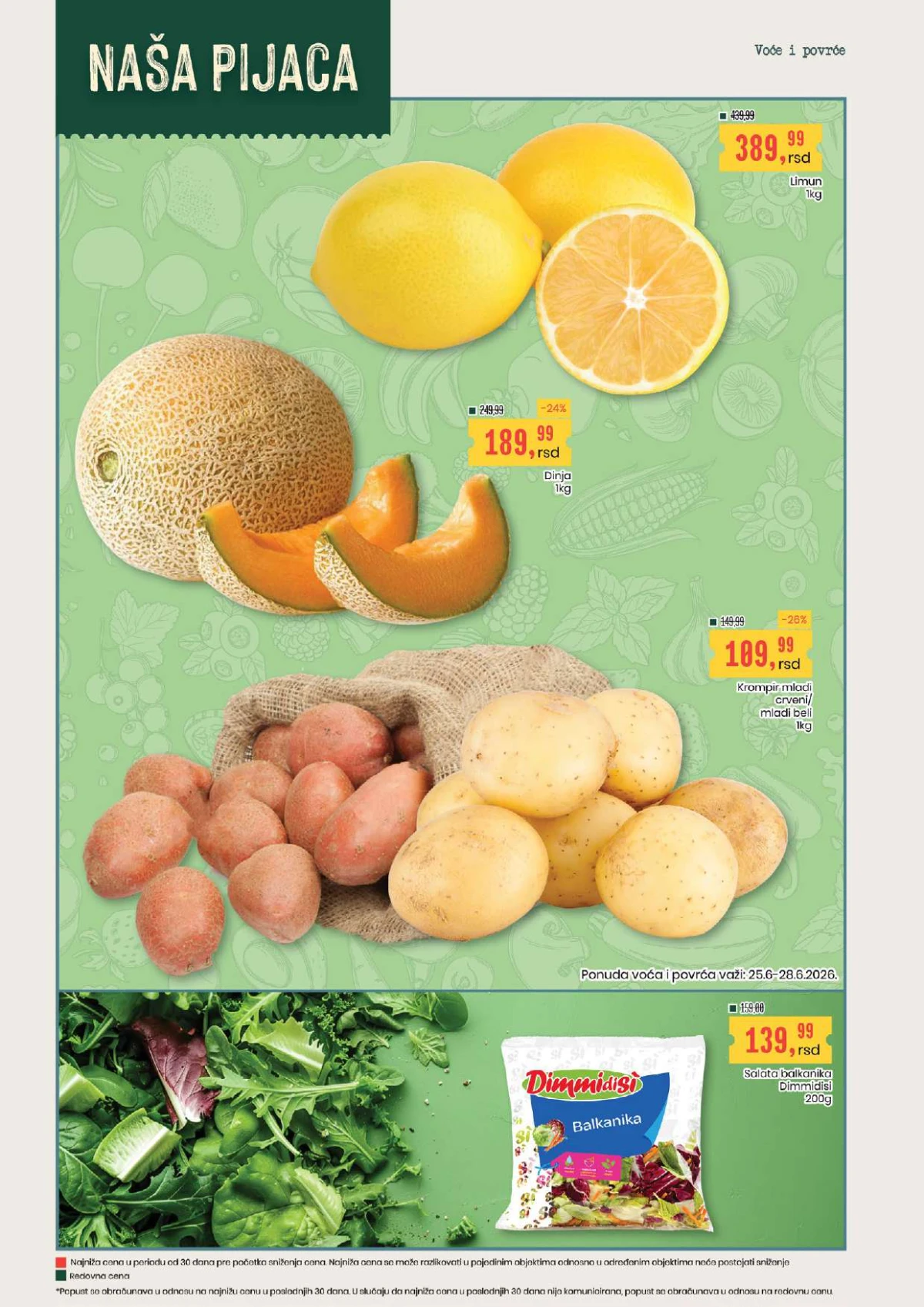 Aroma City katalog voće i povrće – limun, dinja, mladi krompir i salata na akciji