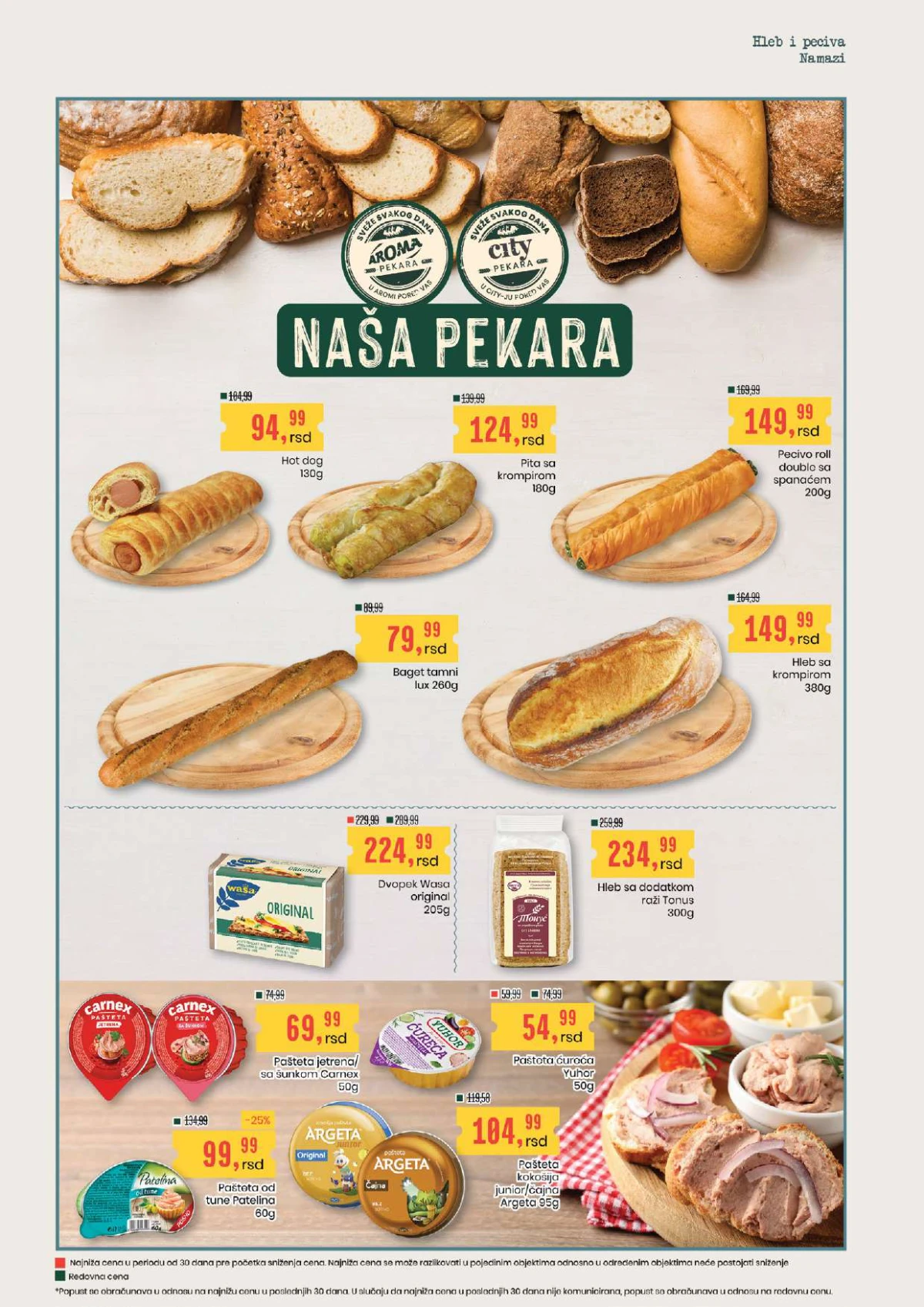 Aroma City katalog hleb peciva i namazi – hot dog, pita sa krompirom, baget, hleb i paštete na akciji