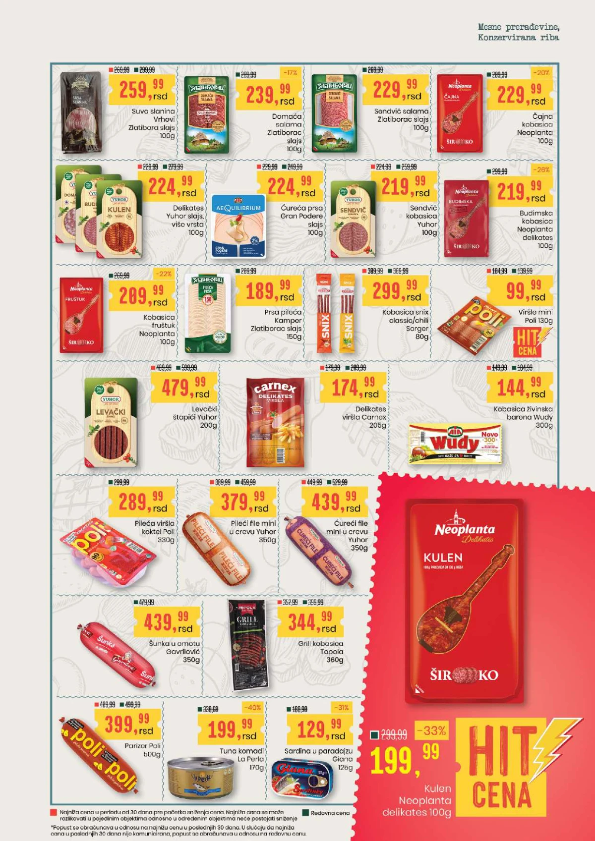Aroma City katalog mesne prerađevine – kulen, kobasice, salame, viršle, paštete i konzervisana riba na akciji