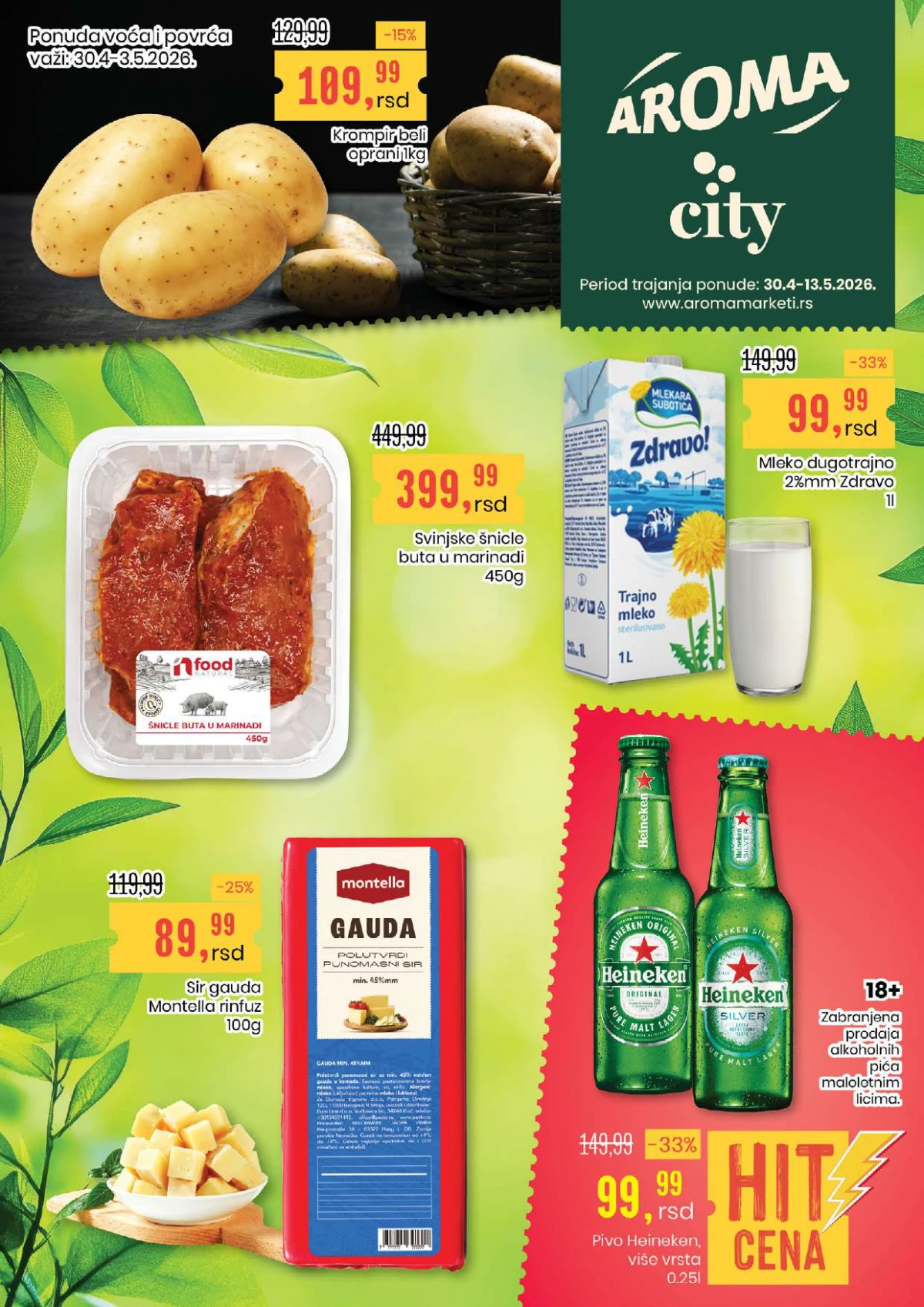 Aroma City katalog akcija do 13.05.2026 – krompir 109,99 RSD, mleko 99,99 RSD i meso na sniženju
