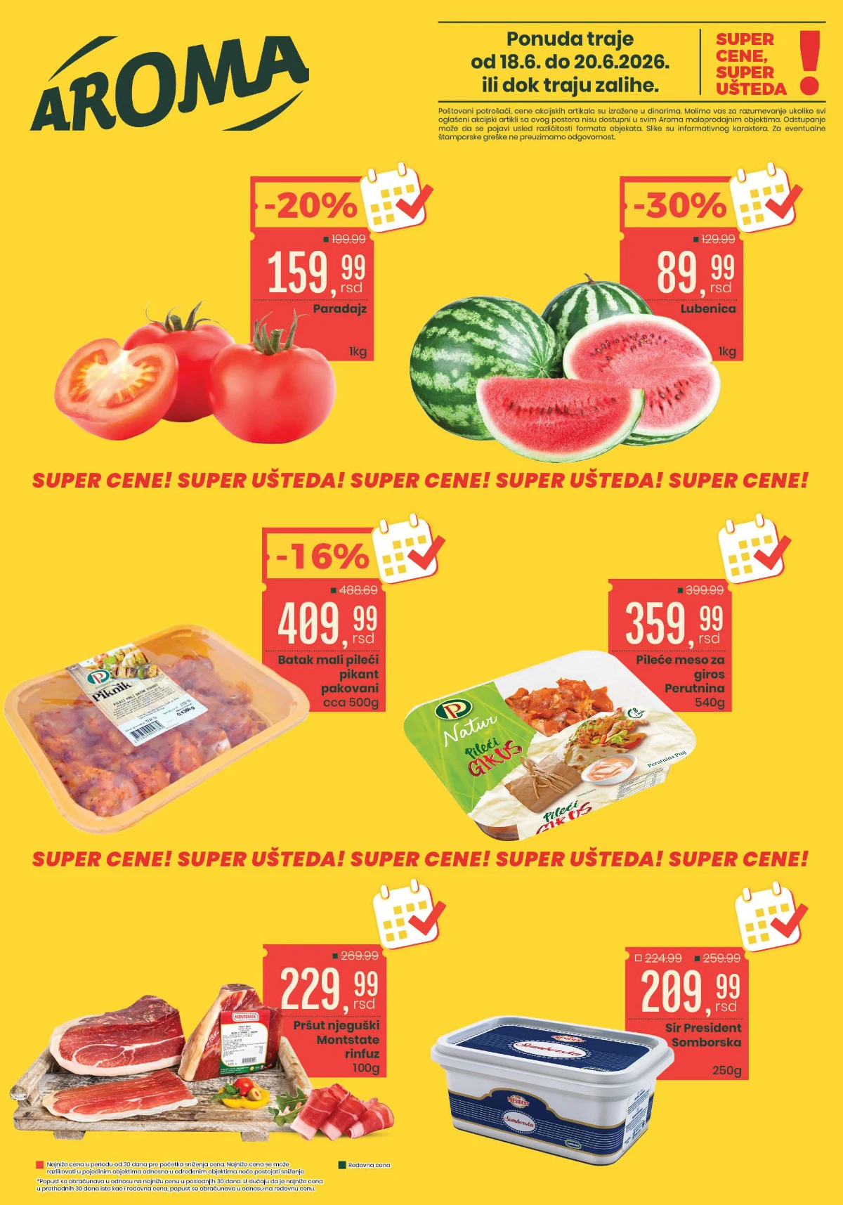 Aroma i City vikend akcija do 20.06.2026 sa popustima na prehranu, voće, povrće i mesne proizvode