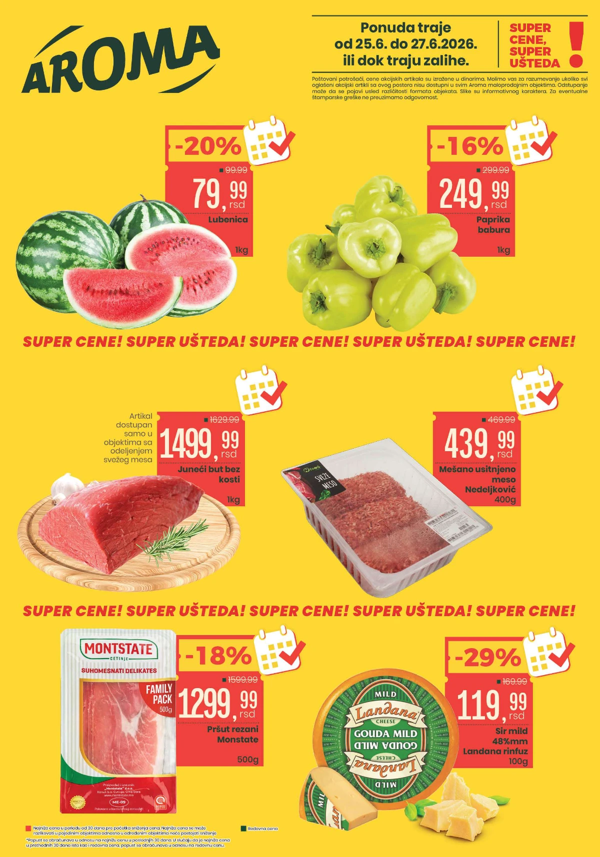 Aroma City vikend akcija od 25. do 27.06.2026 – lubenica, paprika, meso, suhomesnati proizvodi i akcijske cene