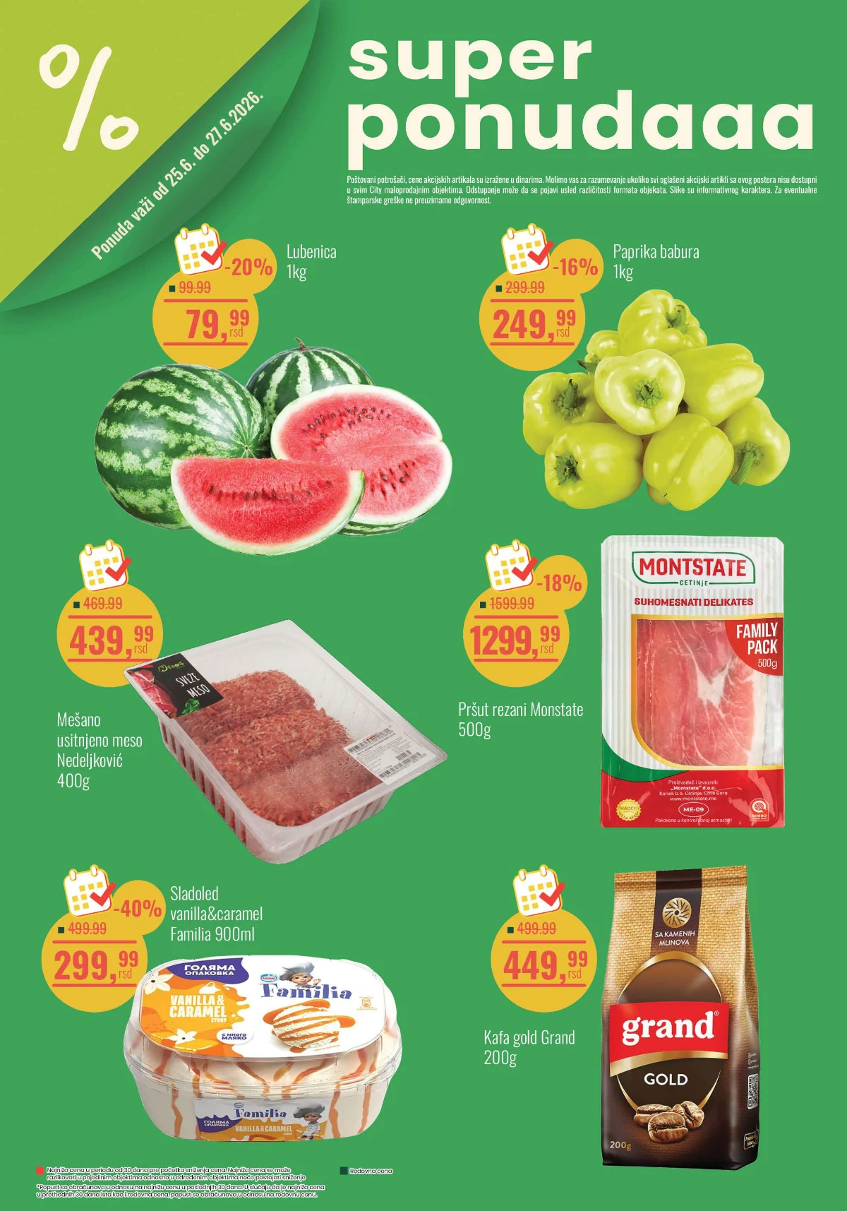City vikend akcija od 25. do 27.06.2026 – lubenica, paprika, mleveno meso, pršut, kafa i sladoled po akcijskim cenama