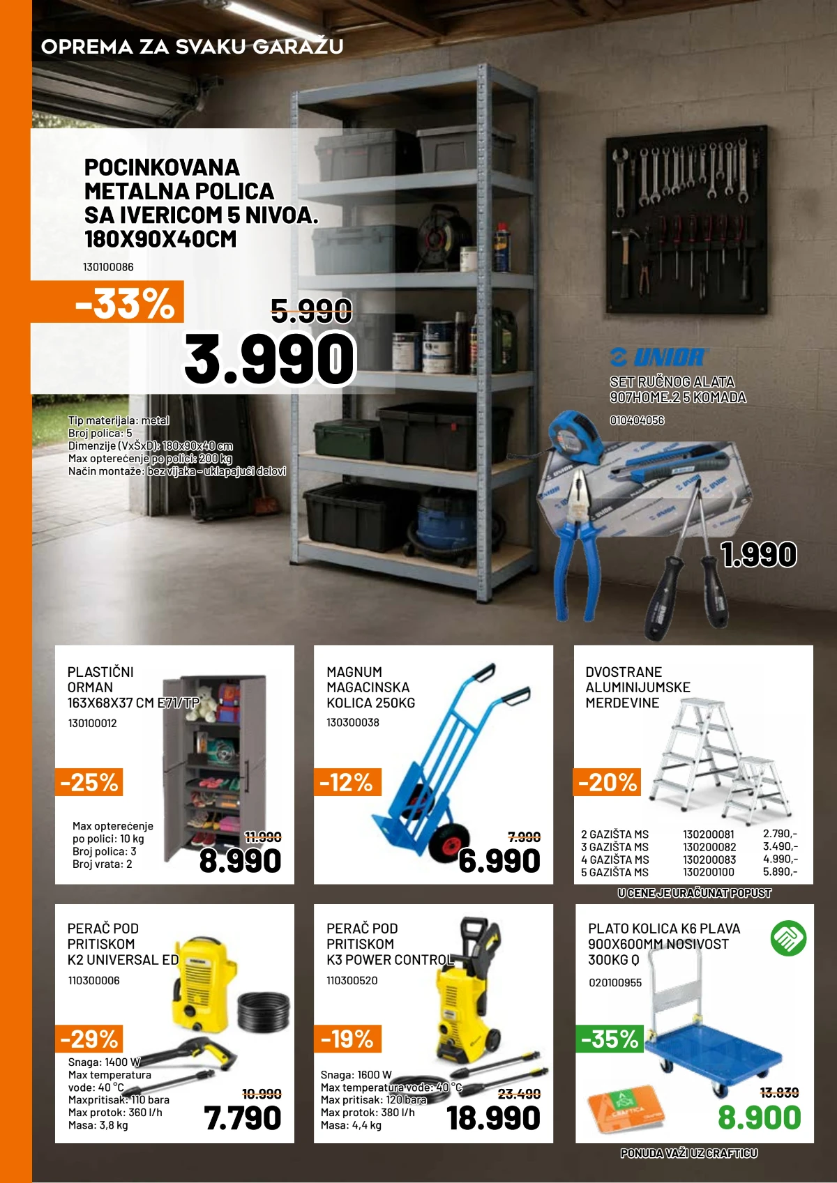 Crafter katalog jul 2026 sa policama, alatima i opremom za garažu