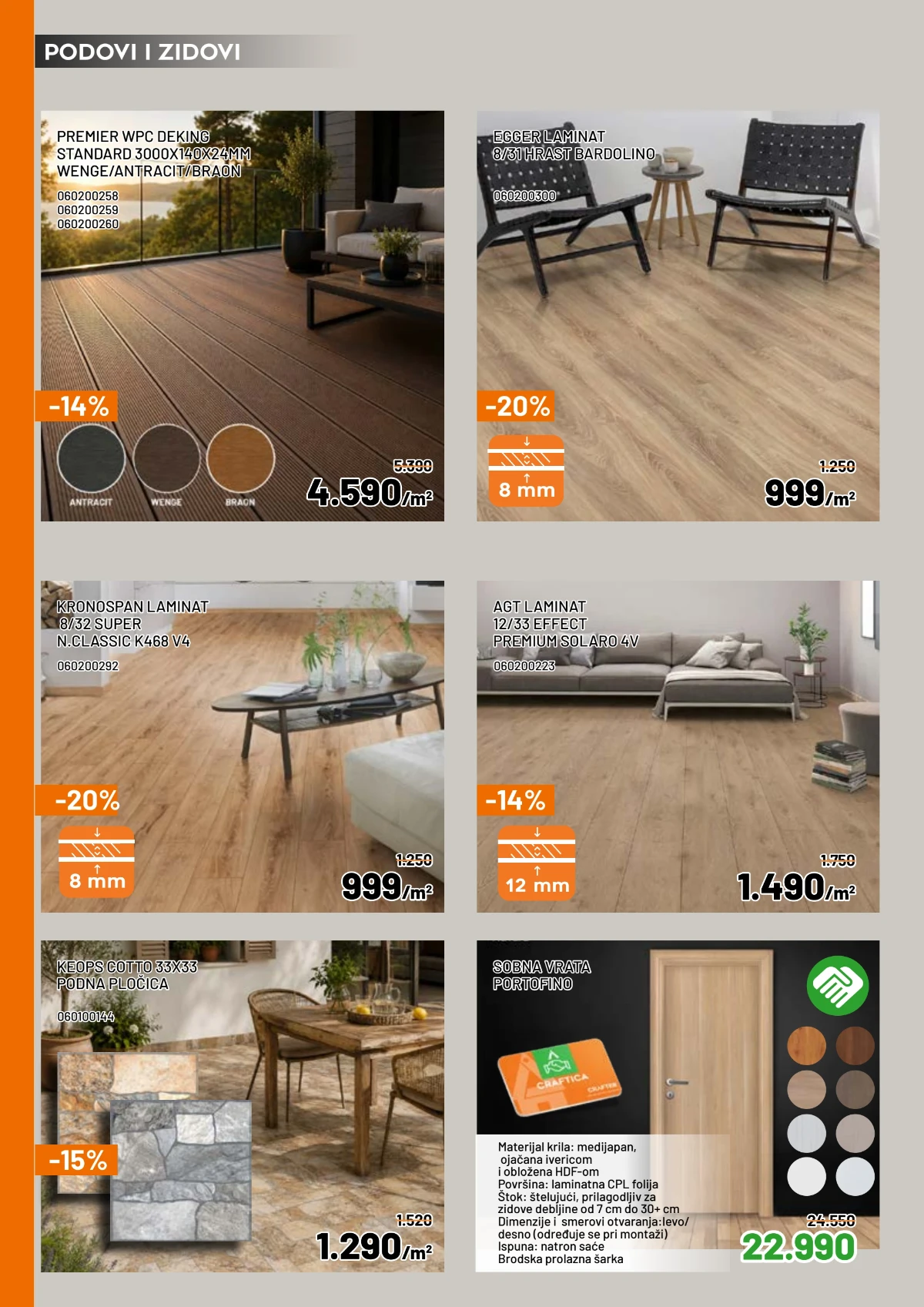 Crafter katalog jul 2026 sa laminatima, podnim oblogama i sobnim vratima