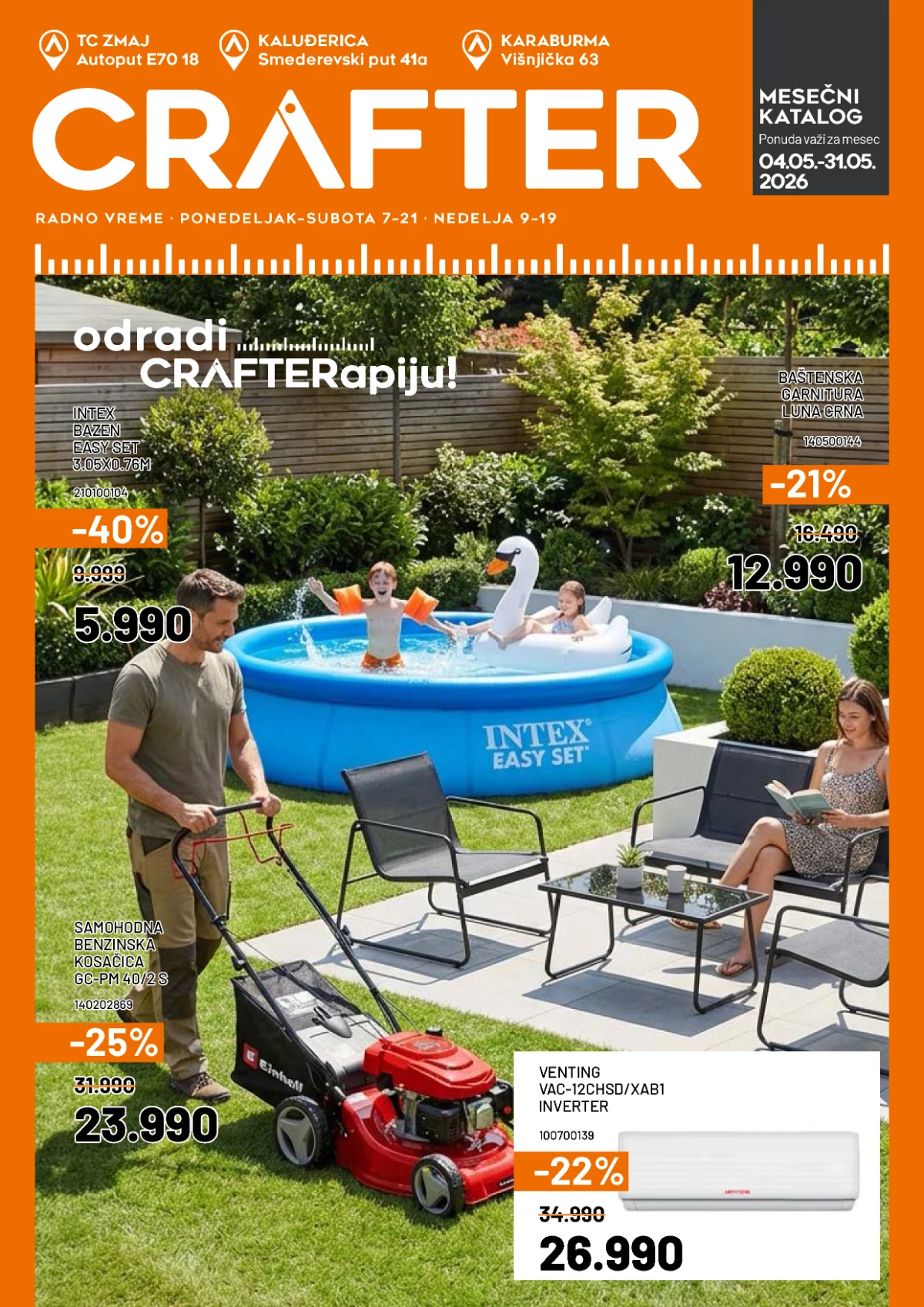 Crafter katalog maj 2026 bazeni kosilice klima uređaji alati sniženje do 40 posto Srbija