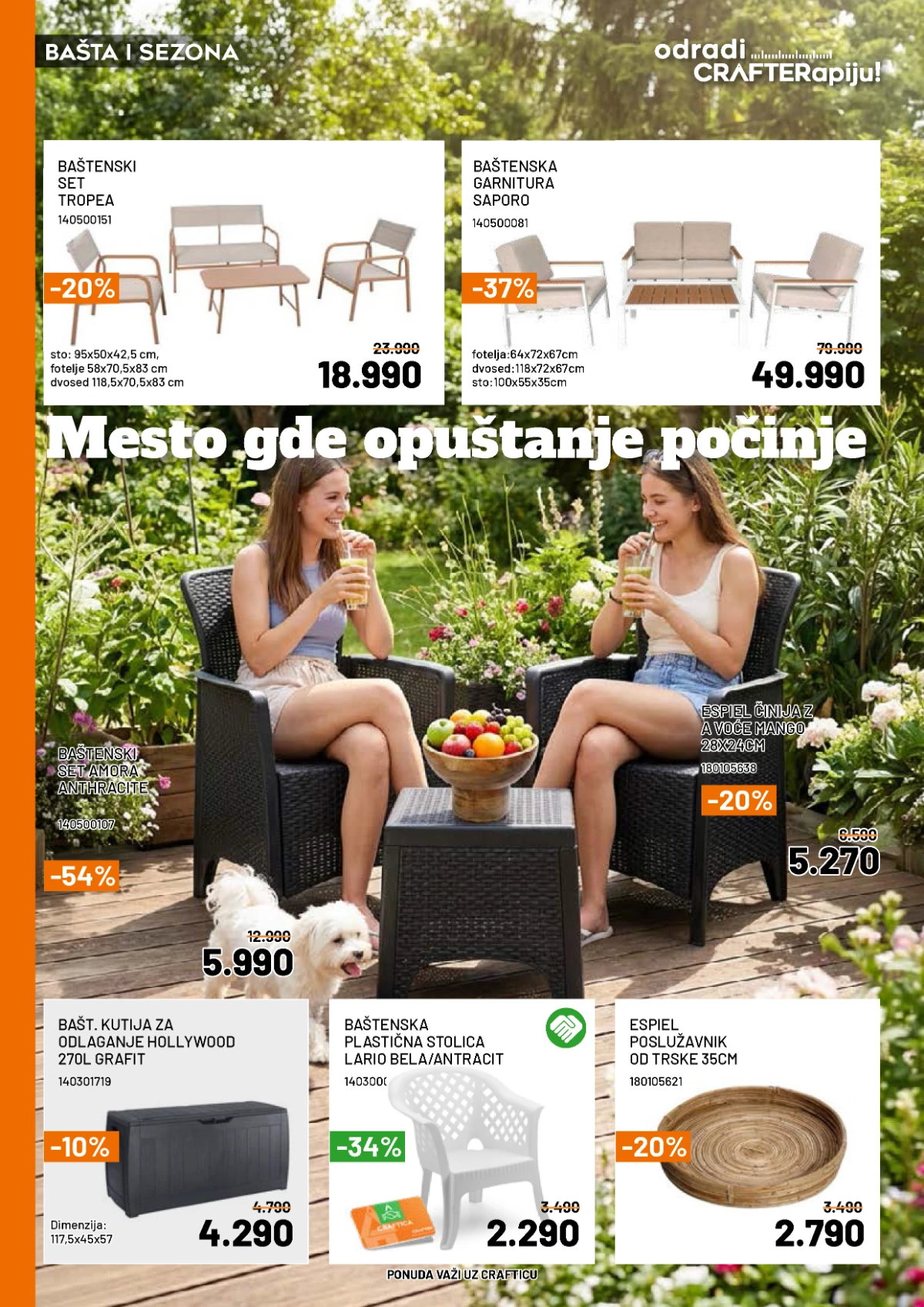 Crafter katalog maj 2026 baštenski nameštaj stolice setovi sniženje Srbija